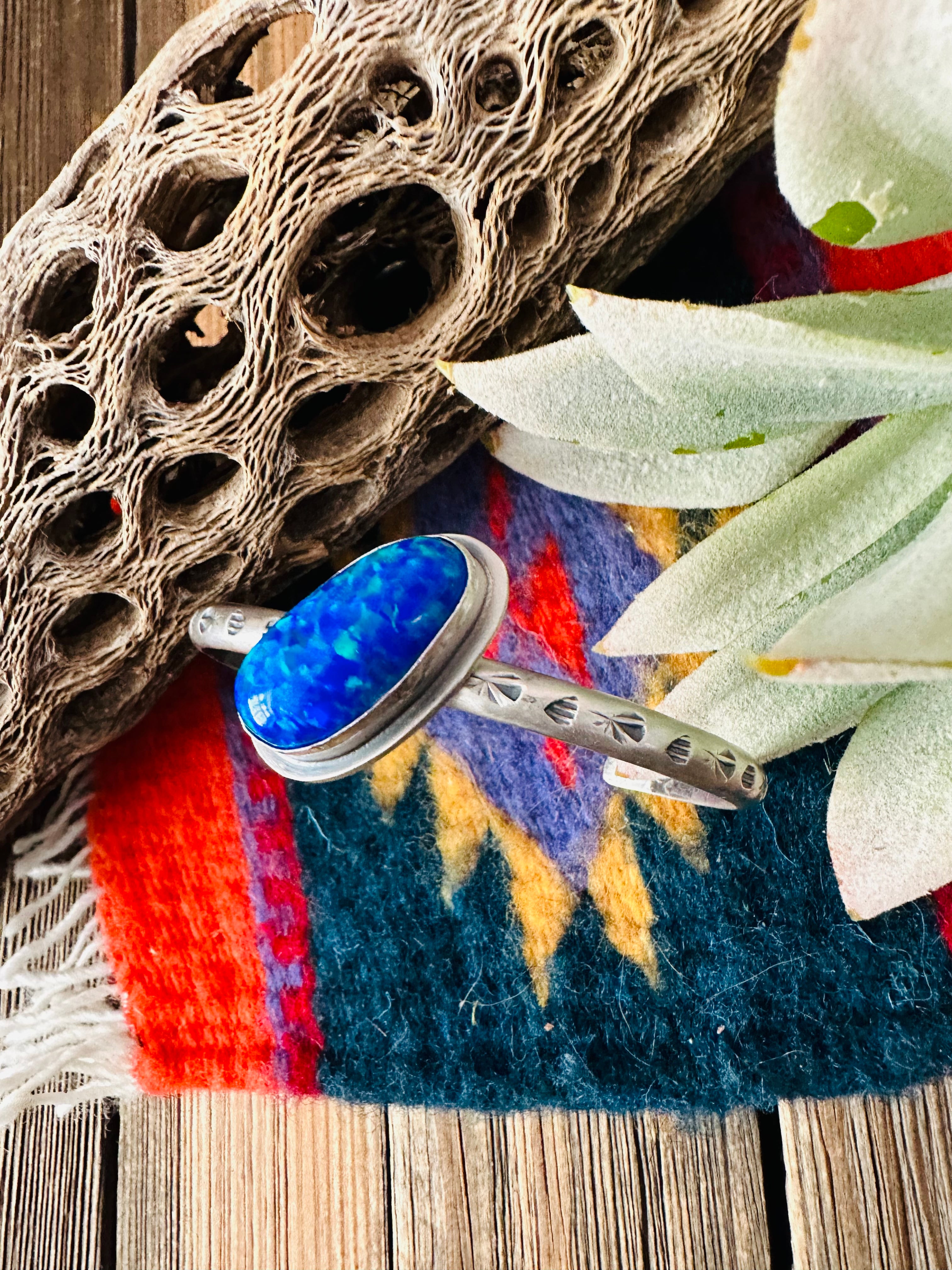 Navajo Blue Opal & Sterling Silver Cuff Bracelet