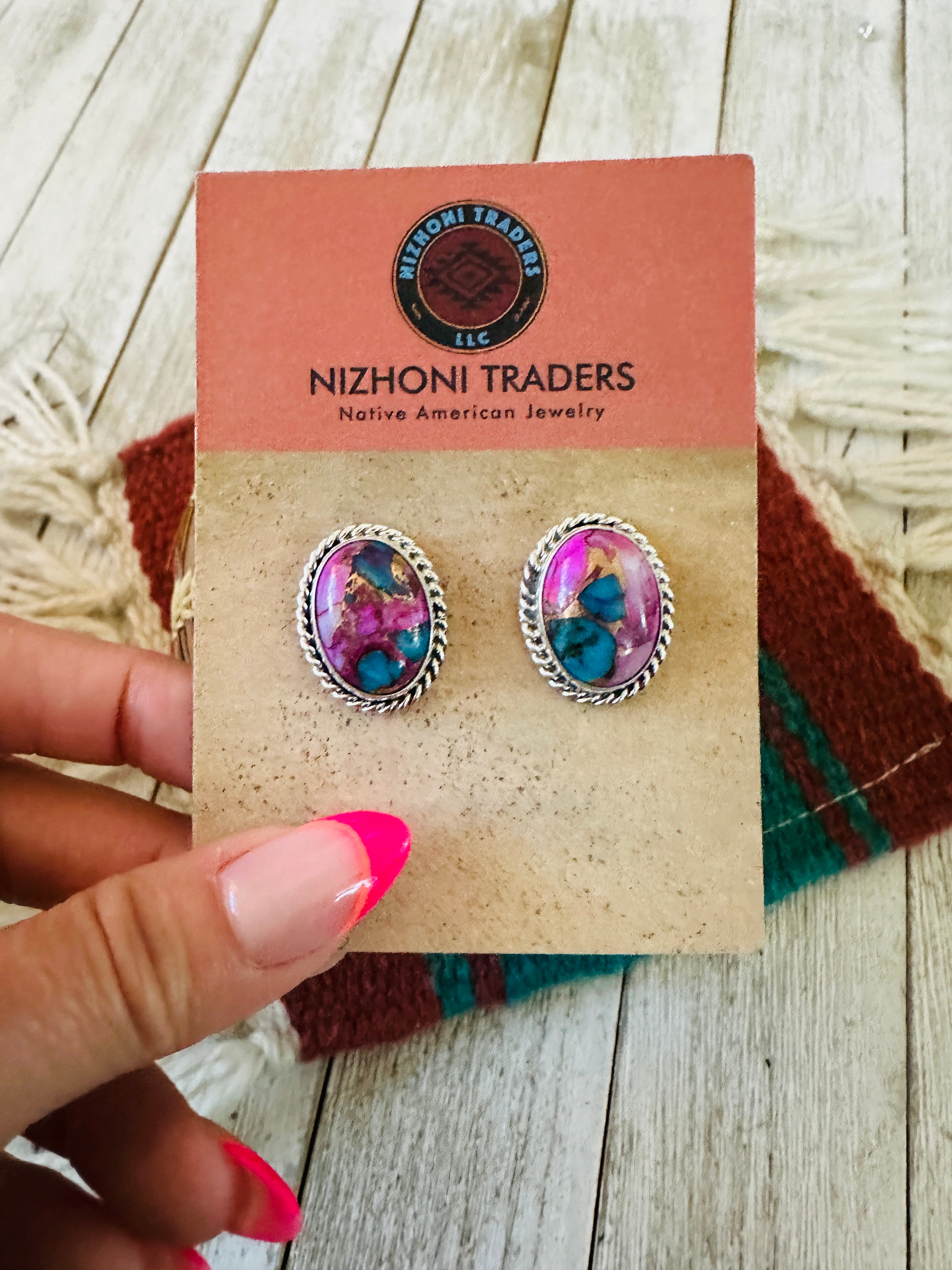 Handcrafted  Pink Dream Mojave and Sterling Silver Post Earrings