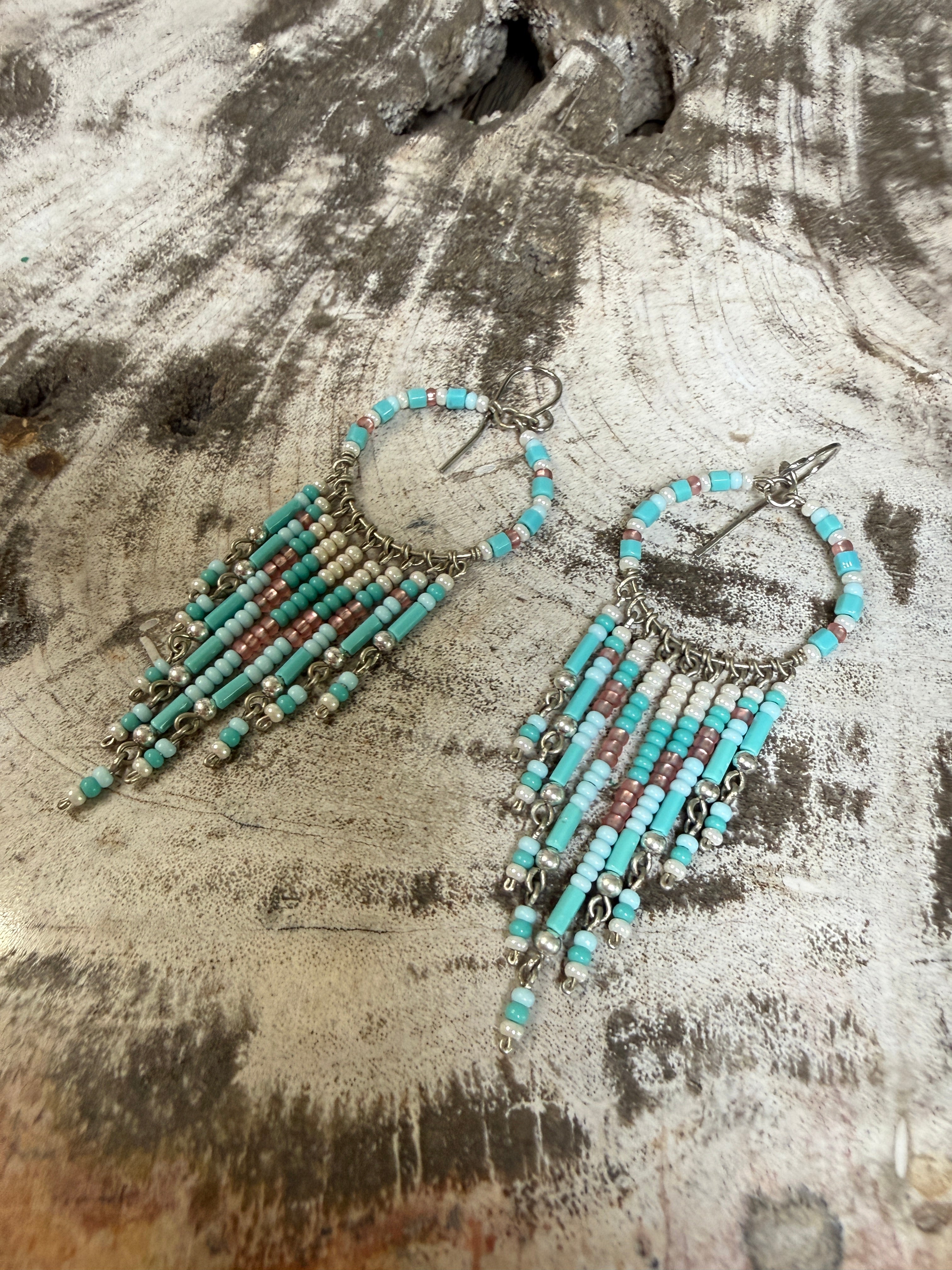 “The Golden Collection”  Wild Blue Hoops Handmade Multi Color Beaded Earrings
