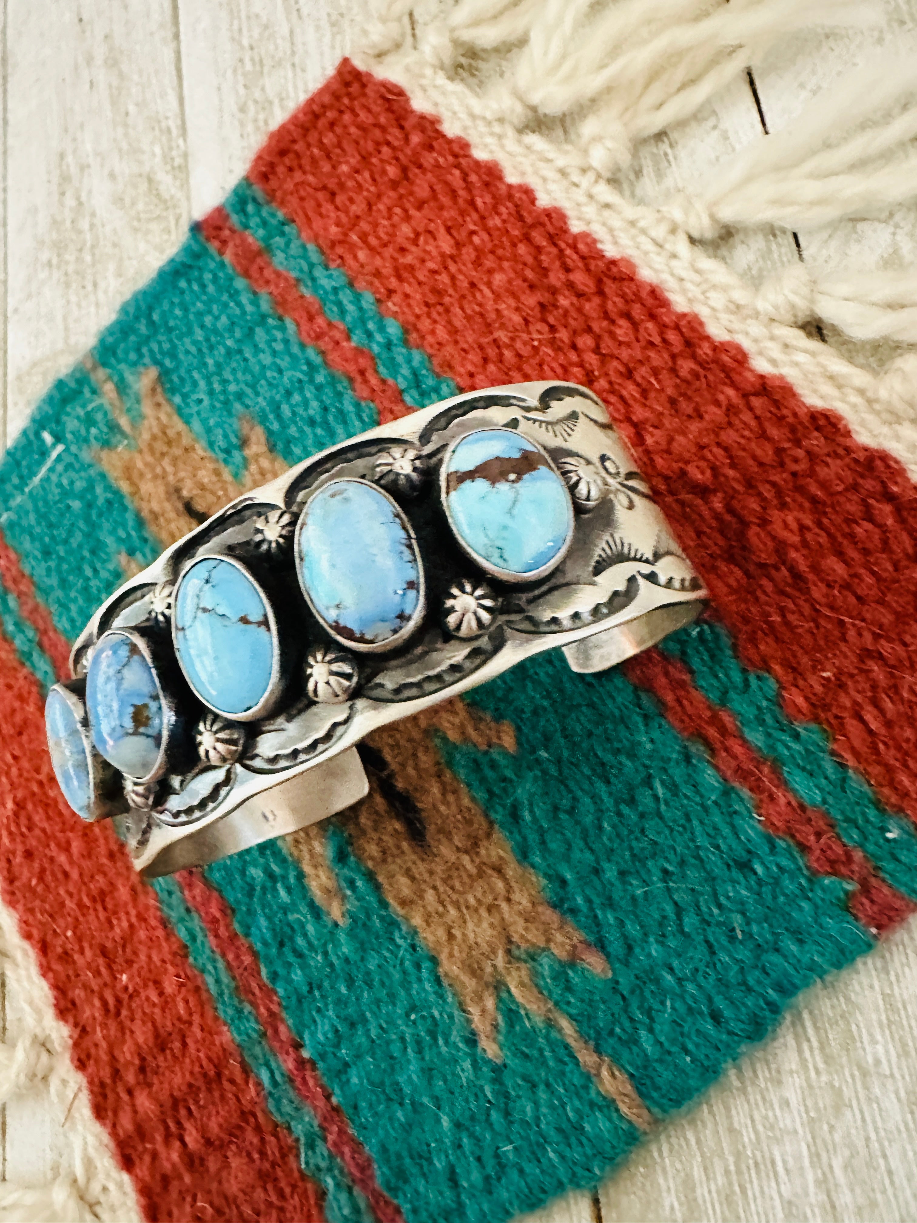 Handcrafted Sterling Silver & Golden Hills Turquoise Cuff Bracelet by Chimney Butte /