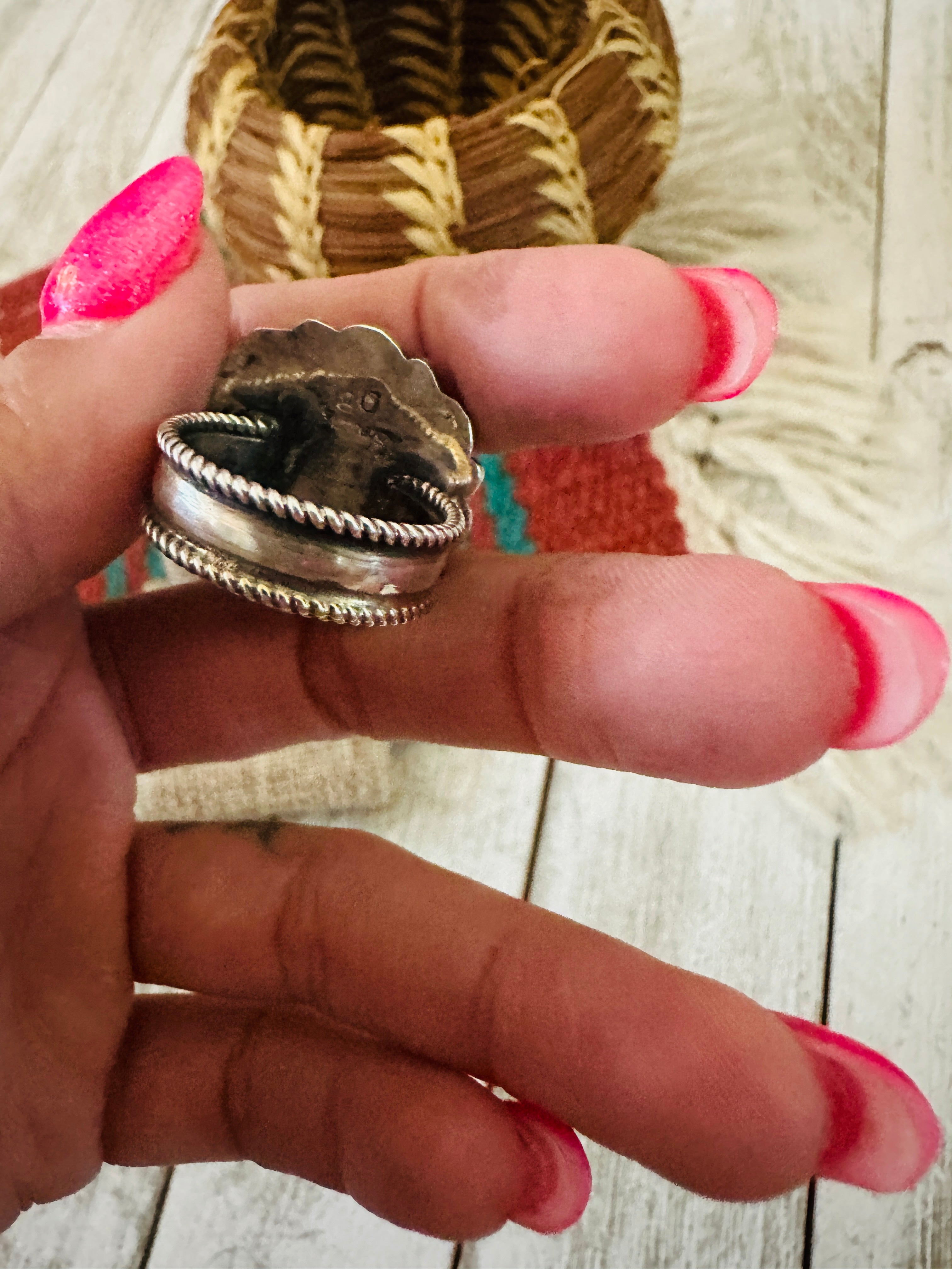 Handcrafted Sterling Silver, Mother of Pearl and Garnet Cluster Adjustable Ring