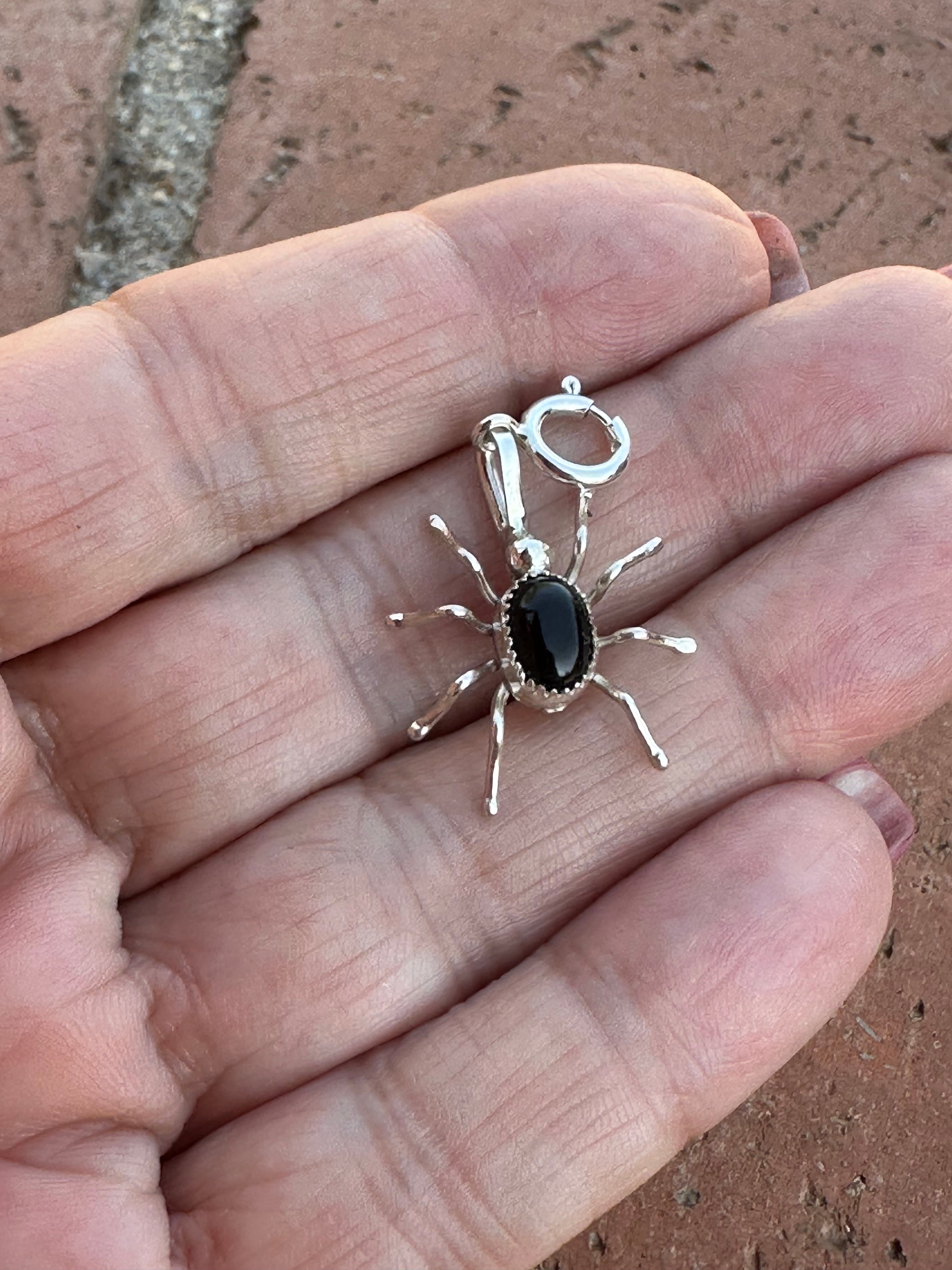 Navajo Crafted Sterling Silver and Onyx Spider Charm