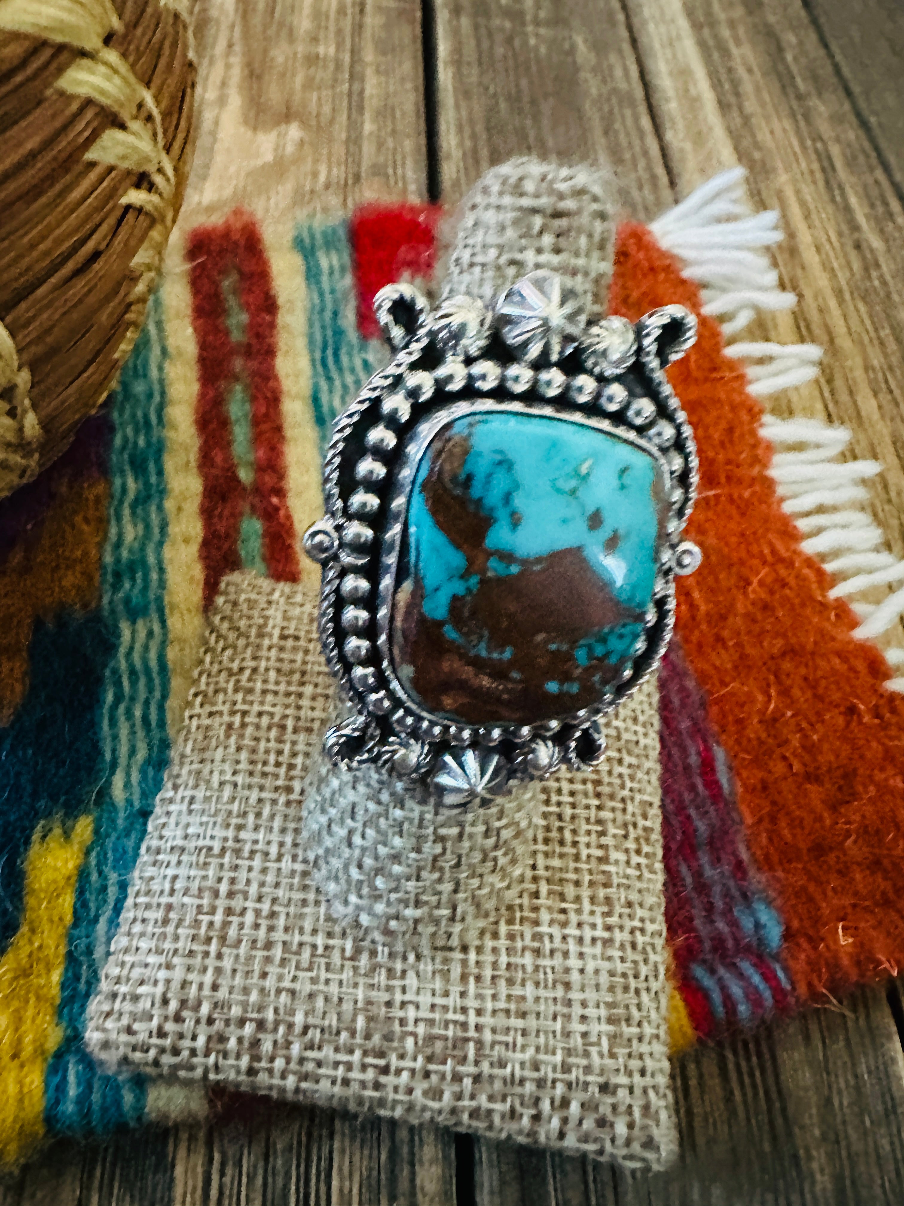 Handcrafted Pilot Mountain Turquoise & Sterling Silver Heart Ring 7 by Rosella Paxson