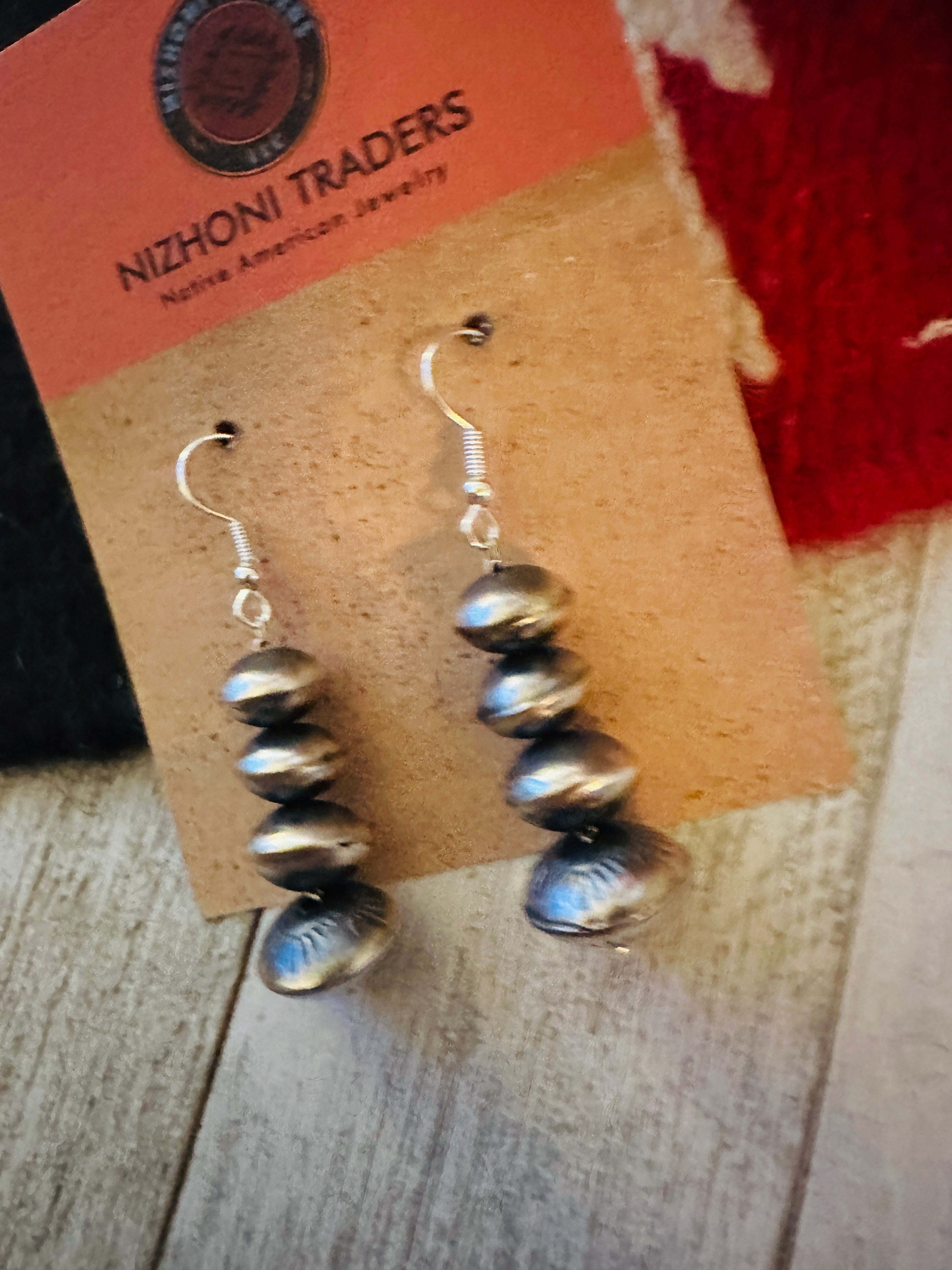 Navajo Sterling Silver Pearl Beaded Drop Earrings