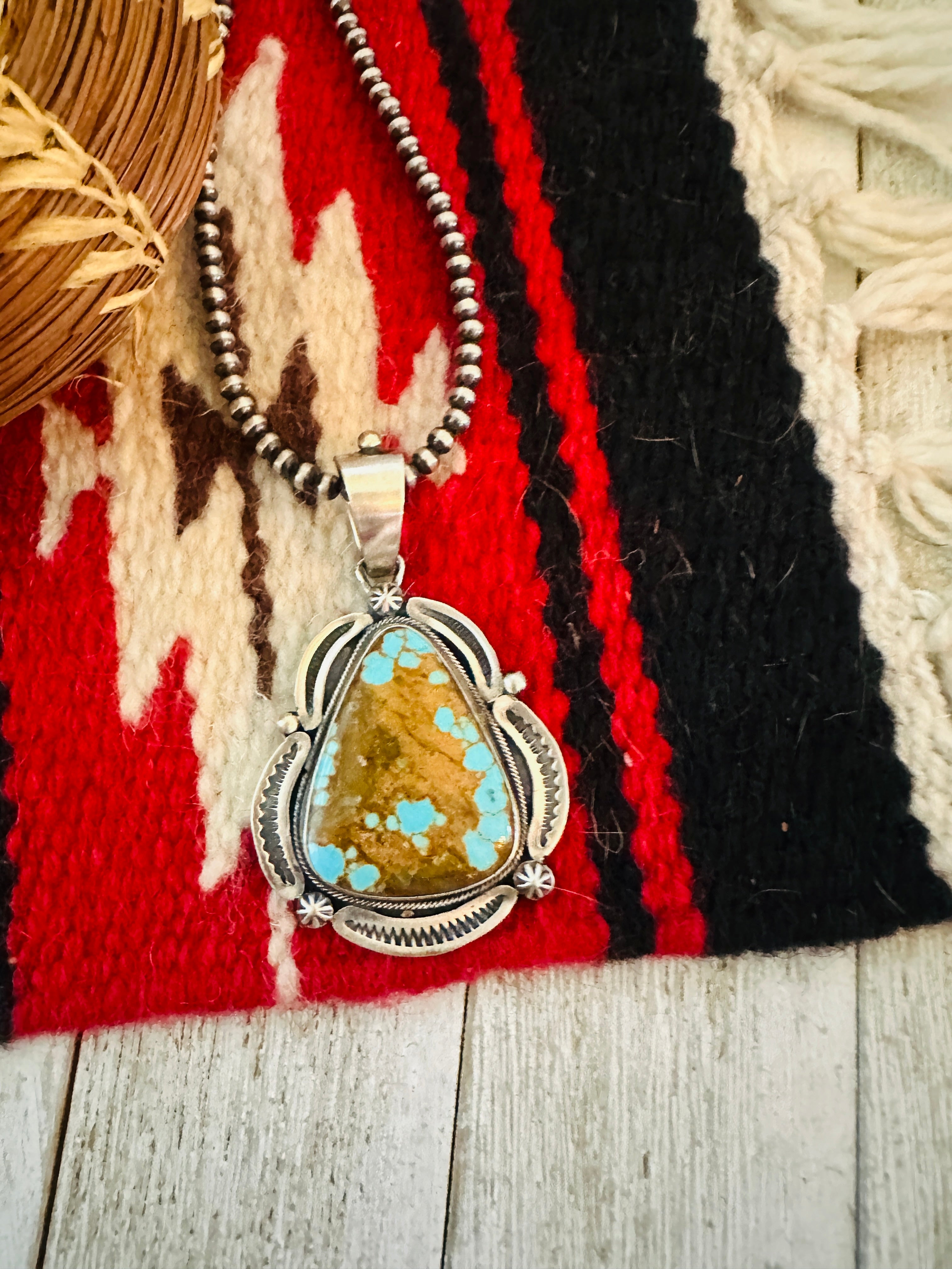 Handcrafted Sterling Silver & Number 8 Turquoise Pendant