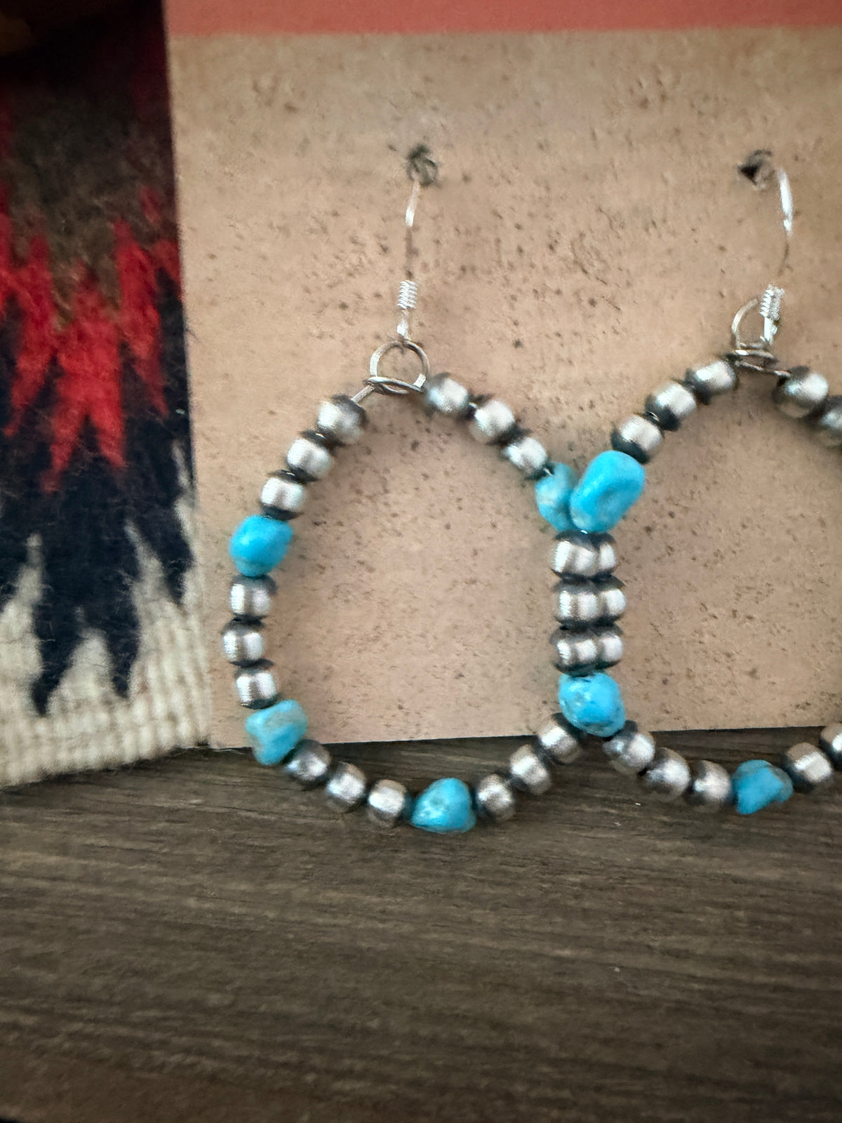 Handcrafted Sterling Silver Pearl & Turquoise Dangle Hoop Earrings