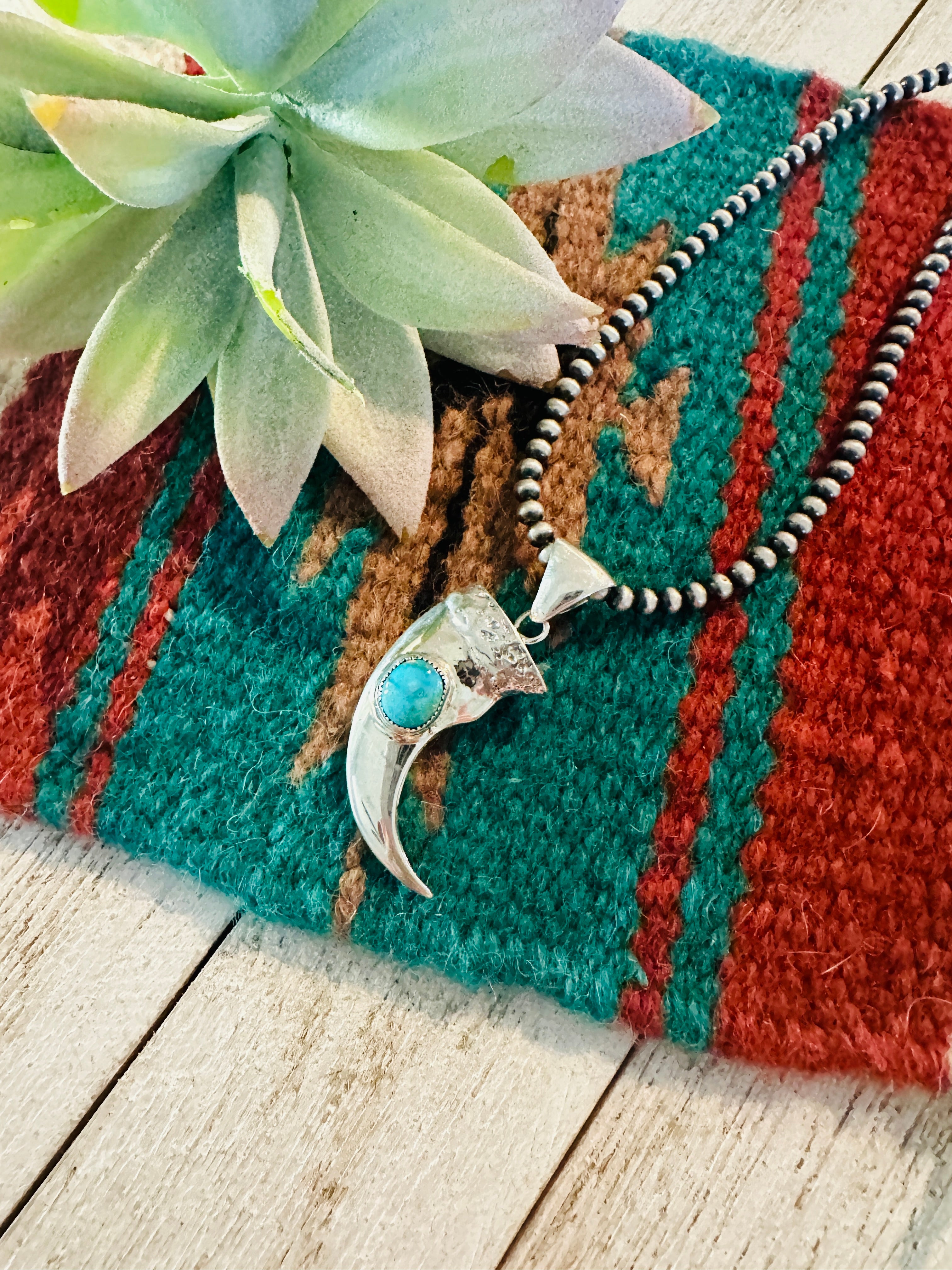 Navajo Turquoise & Sterling Silver Bear Claw Pendant