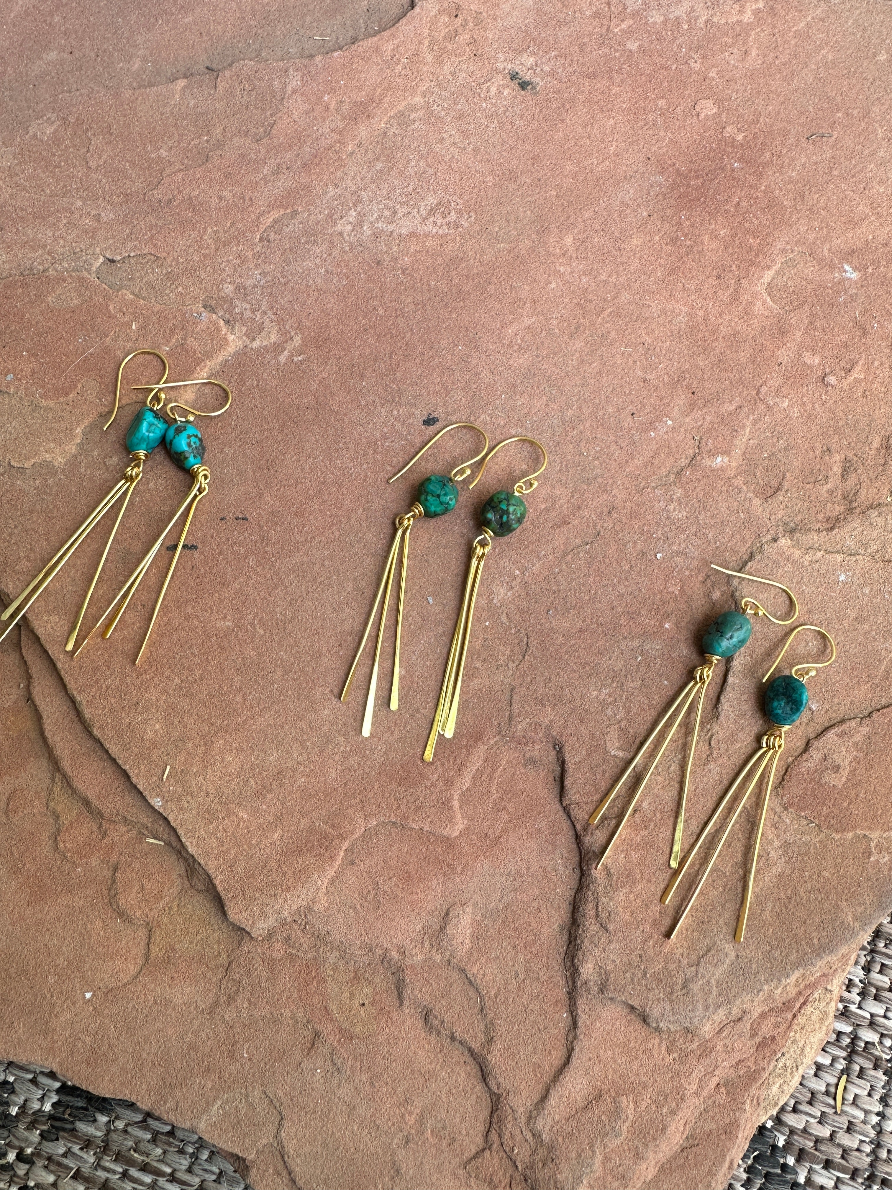 “The Golden Collection” Western Fringe Turquoise & Gold Plated Sterling Silver Earrings