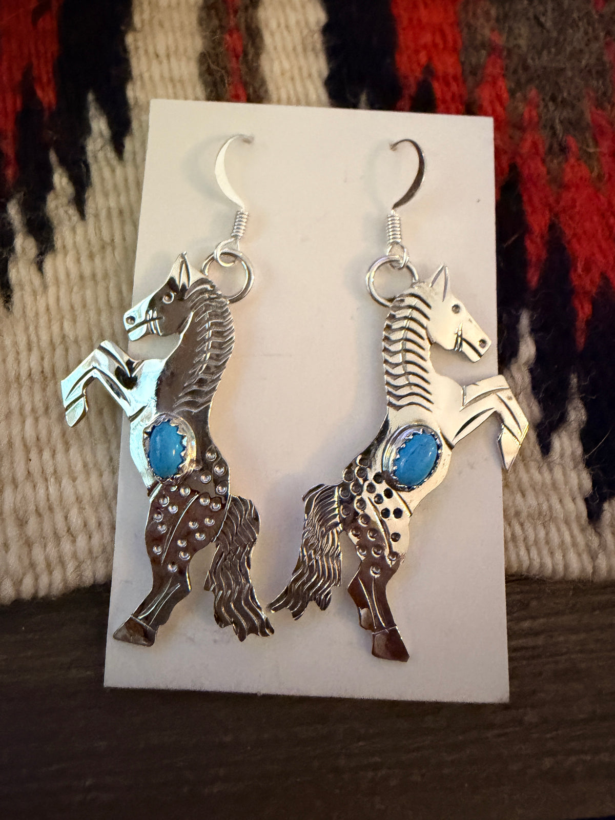 Handcrafted Sterling Silver & Turquoise Horse Dangle Earrings by Louise Yazzie