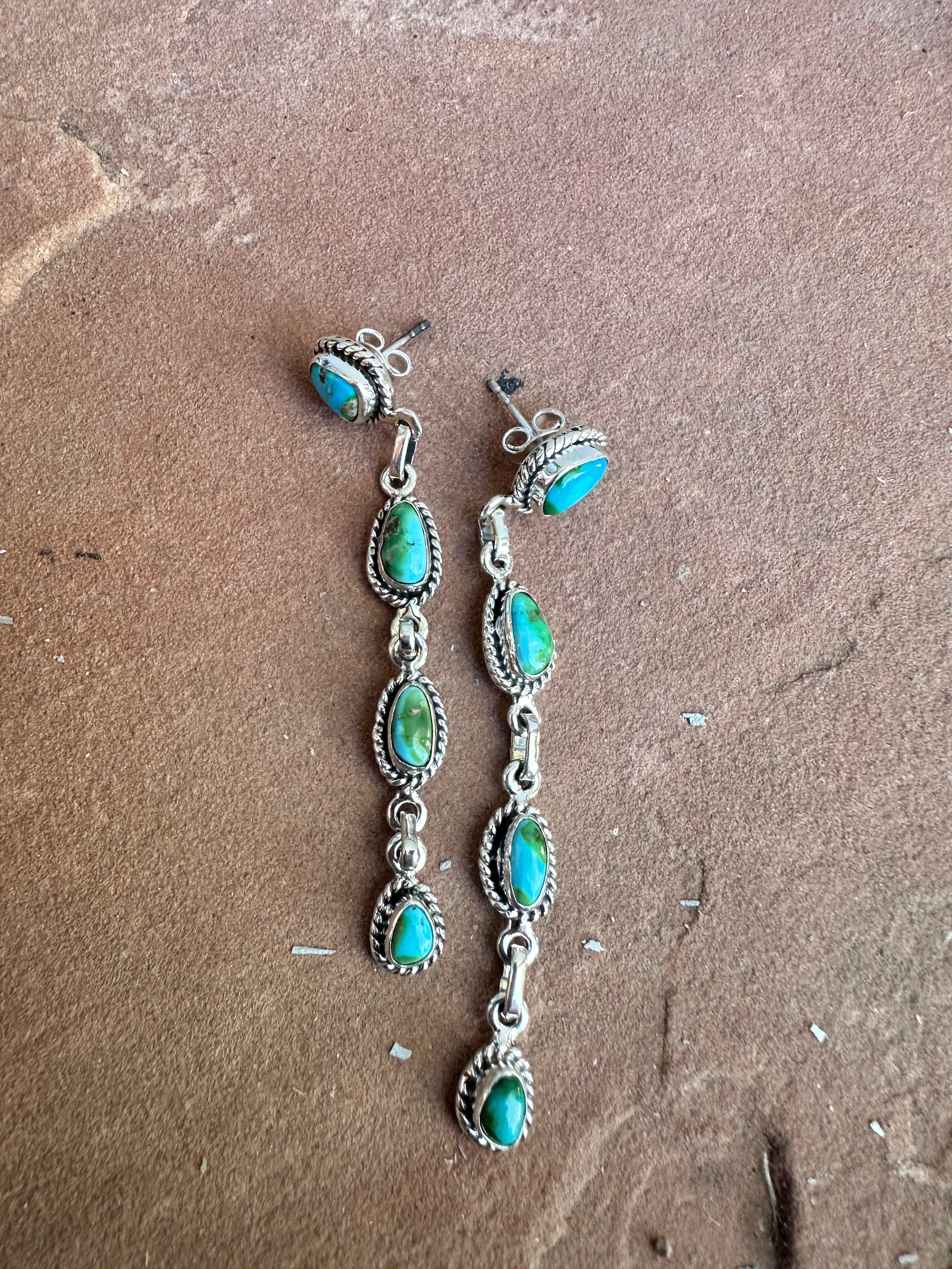 Handmade Sonoran Mountain Turquoise and Sterling Silver Dangles Style 1