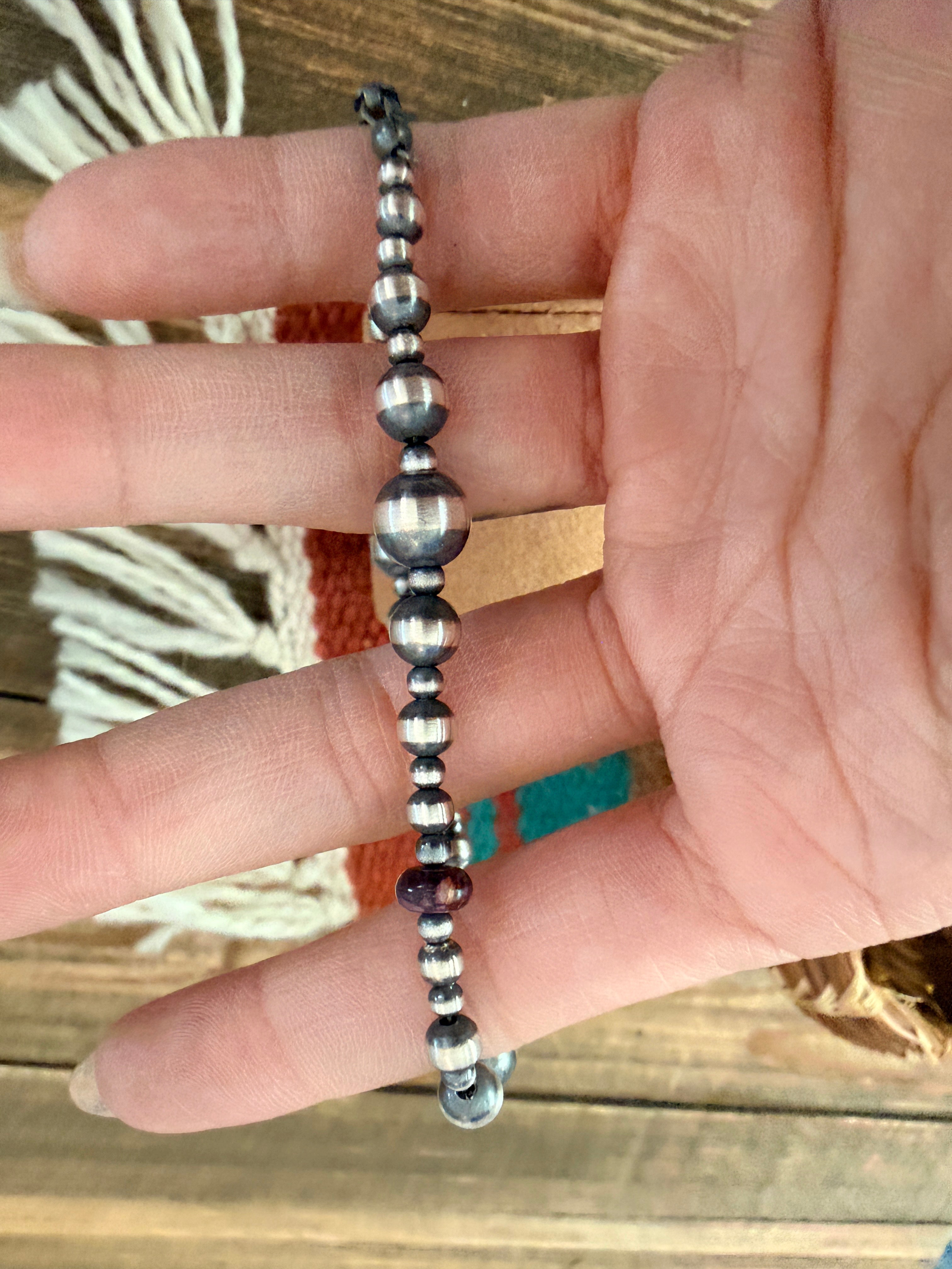 Handcrafted Purple Spiny Oyster & Sterling Silver Pearl Beaded Bracelet