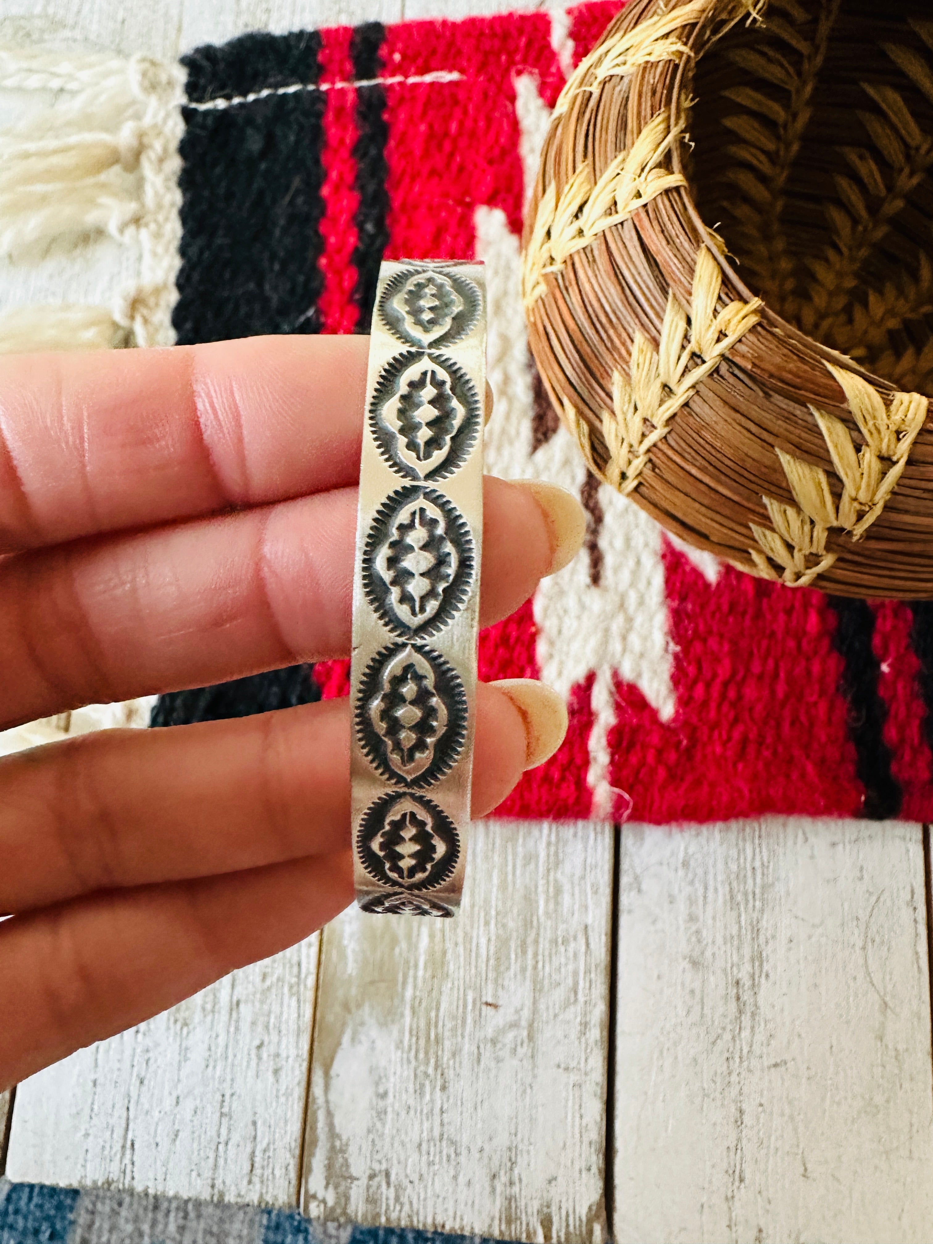 Navajo Hand Stamped Sterling Silver Cuff Bracelet