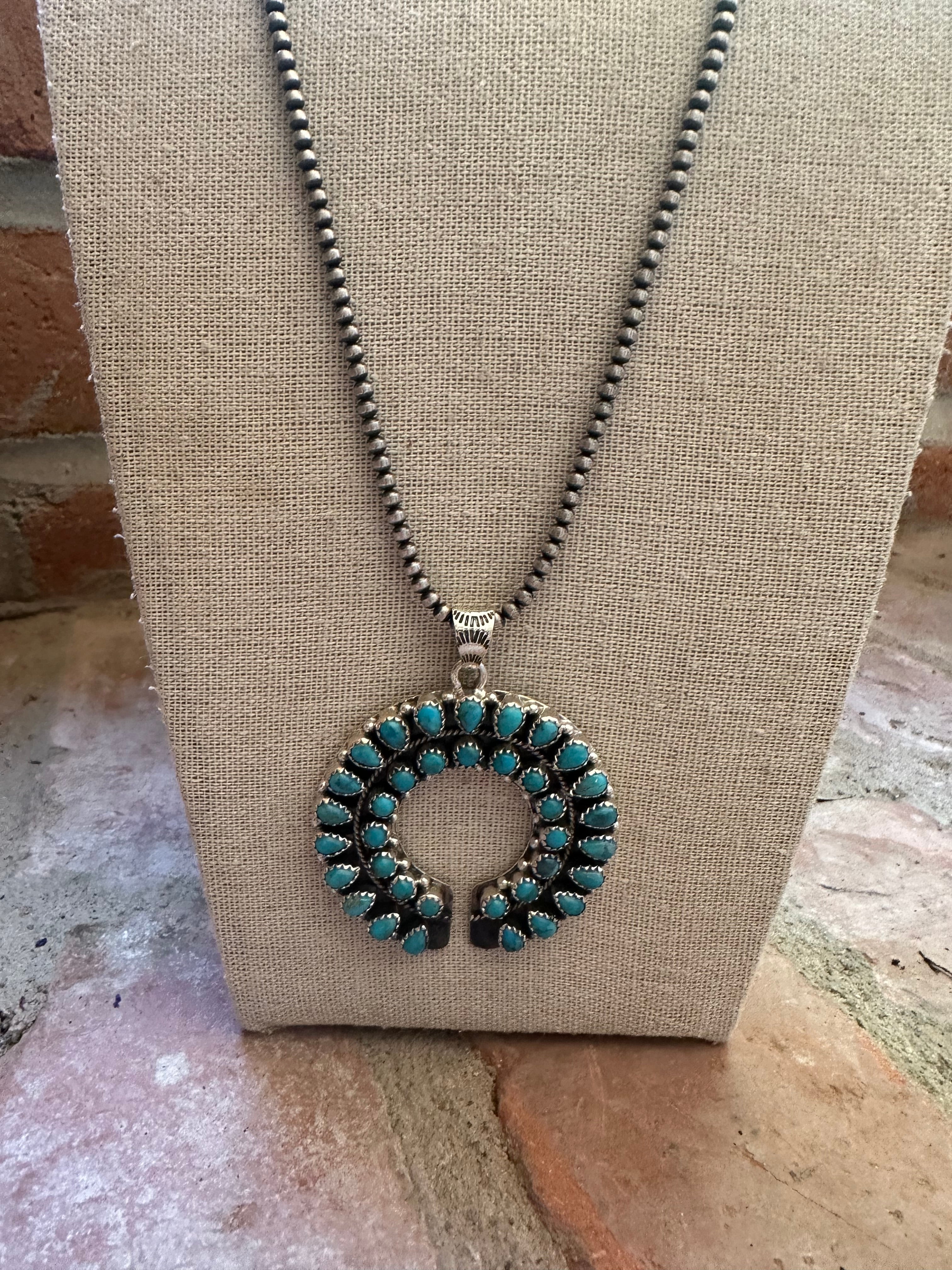 Handmade Turquoise & Sterling Silver Naja Pendant Signed Nizhoni