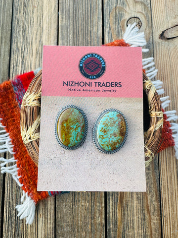 Handcrafted Sterling Silver & Royston Turquoise Post Earrings