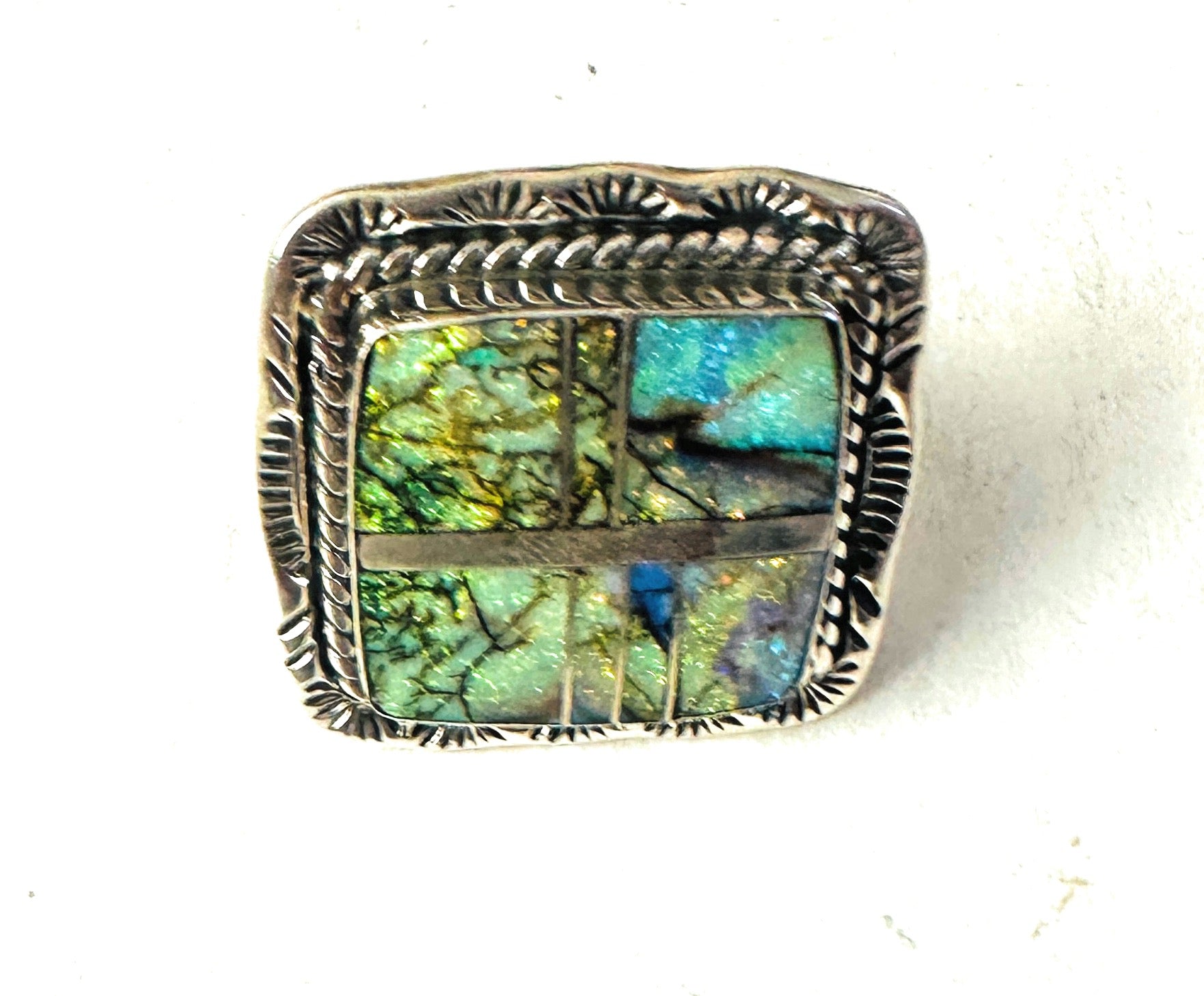 Navajo Opal & Sterling Silver Inlay Ring Size 8.5