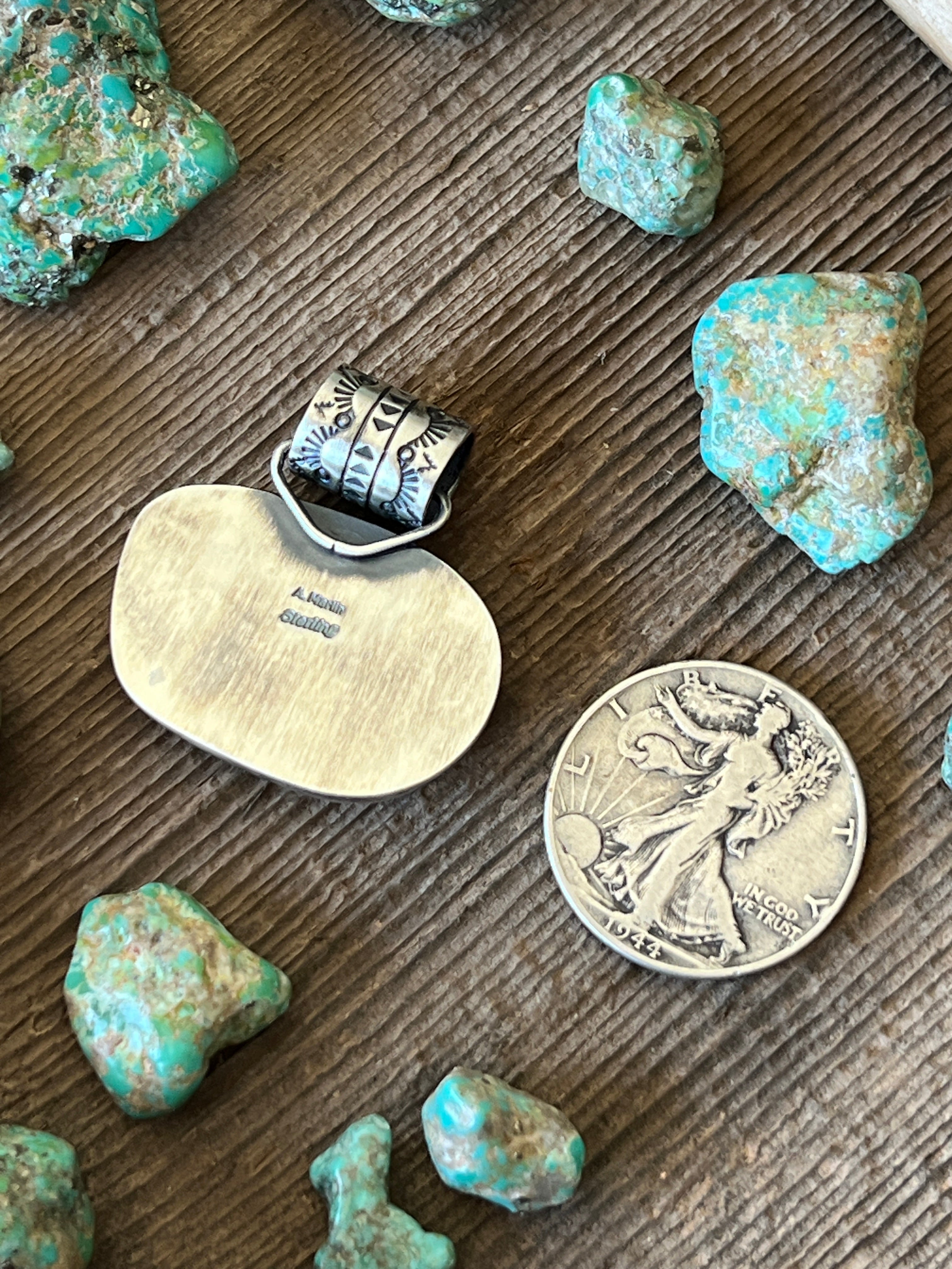 Handcrafted Sterling Silver and Sonoran Turquoise Solo Pendant by Angela Martin