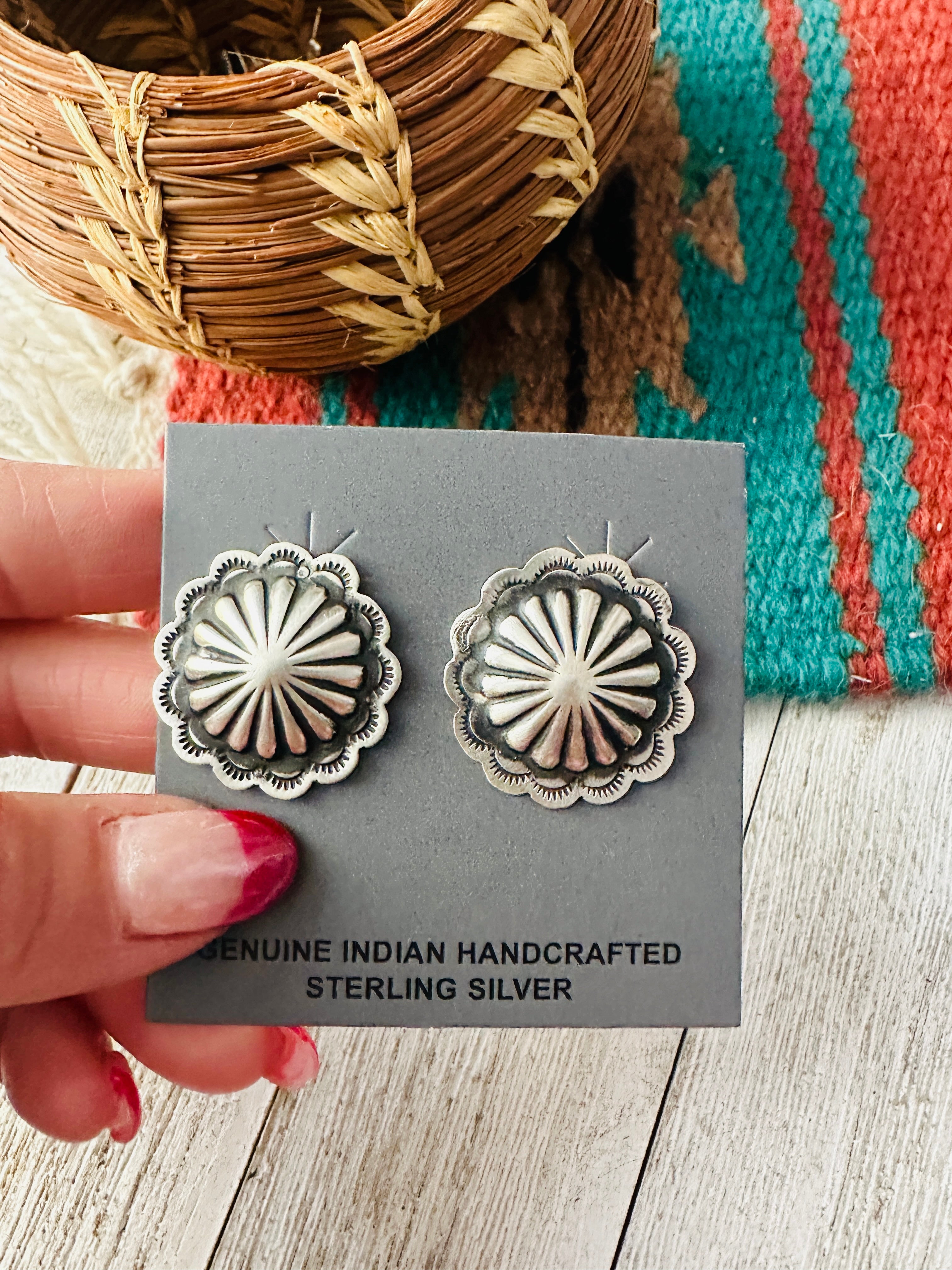 Handcrafted Stamped Sterling Silver Concho Post Earrings