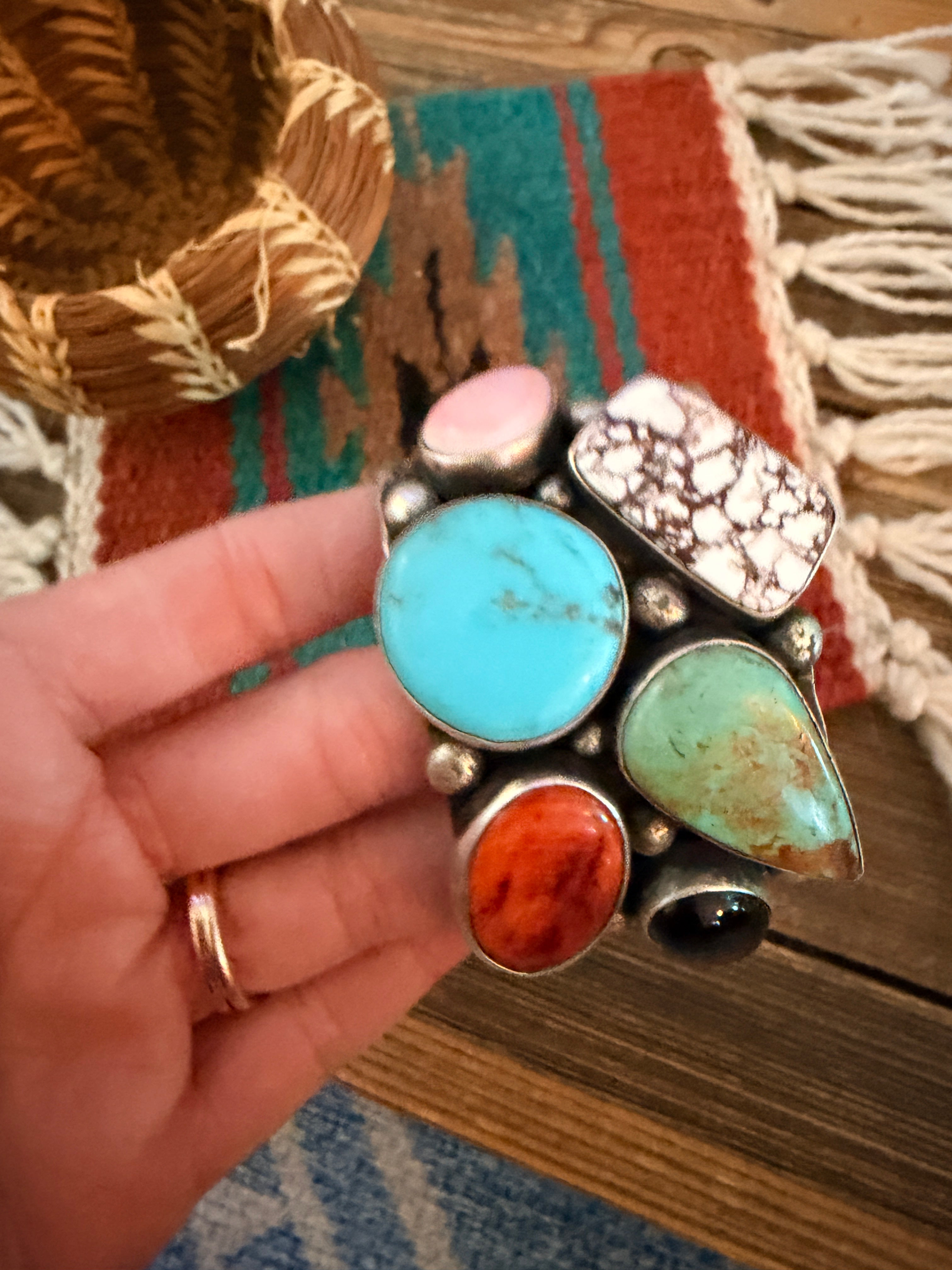 Handcrafted Multi Stone & Sterling Silver Cuff Bracelet by Chimney Butte