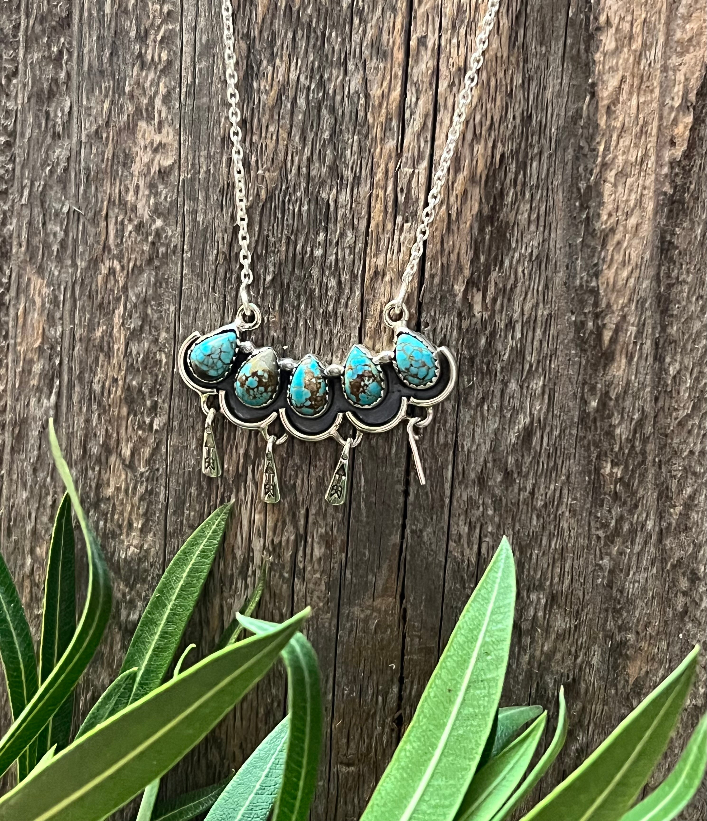 Handmade Turquoise Number 8 Tear Drop Sterling Silver Bar Necklace