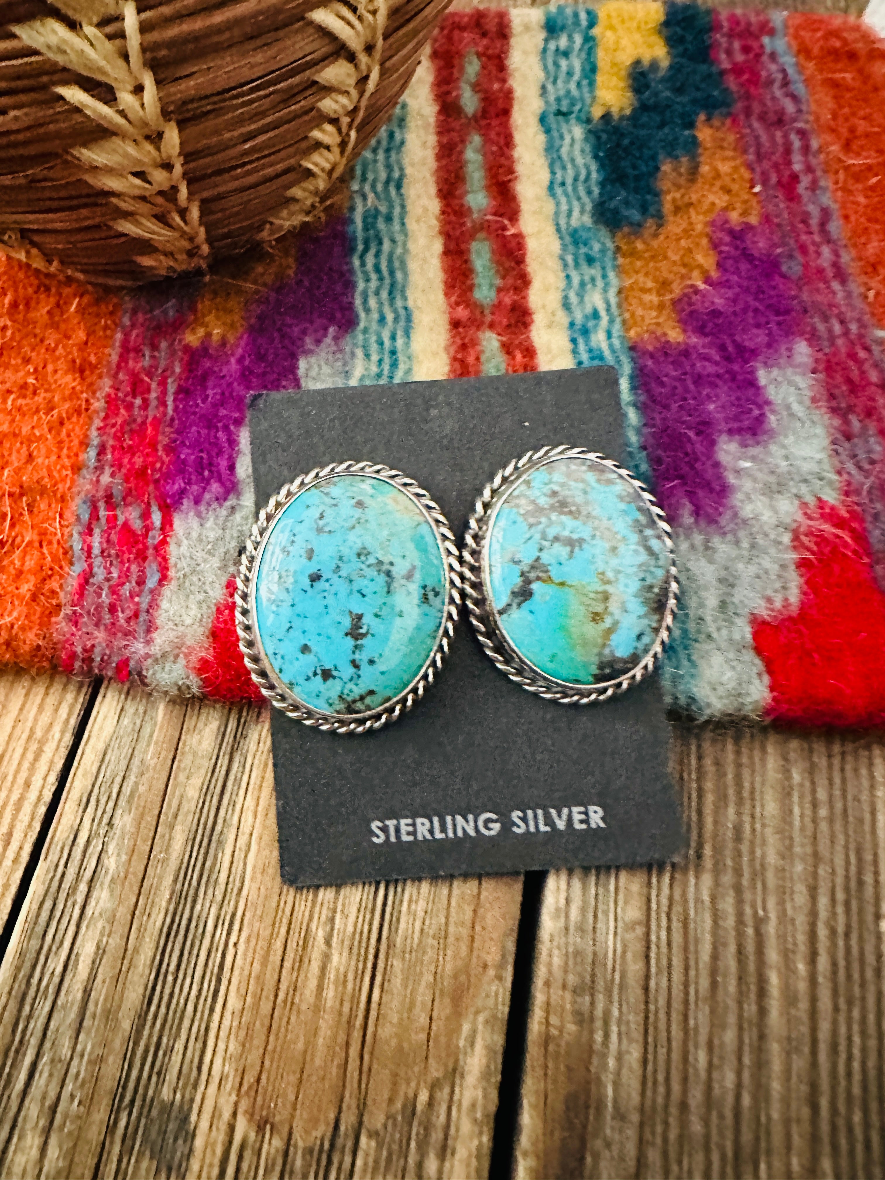 Handcrafted Turquoise & Sterling Silver Post Earrings