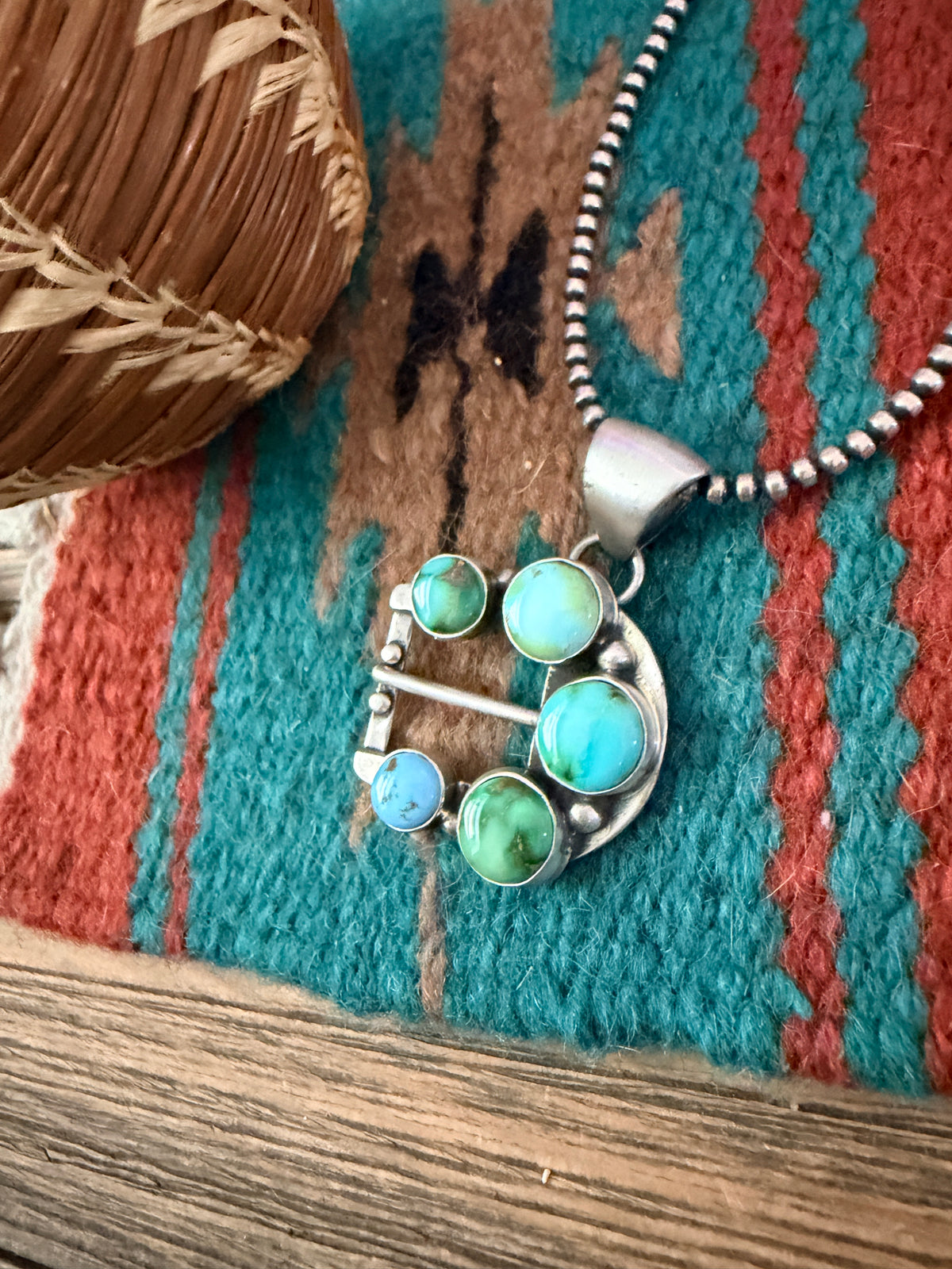 Handcrafted Sterling Silver & Turquoise Belt Buckle Pendant by Russell Sam