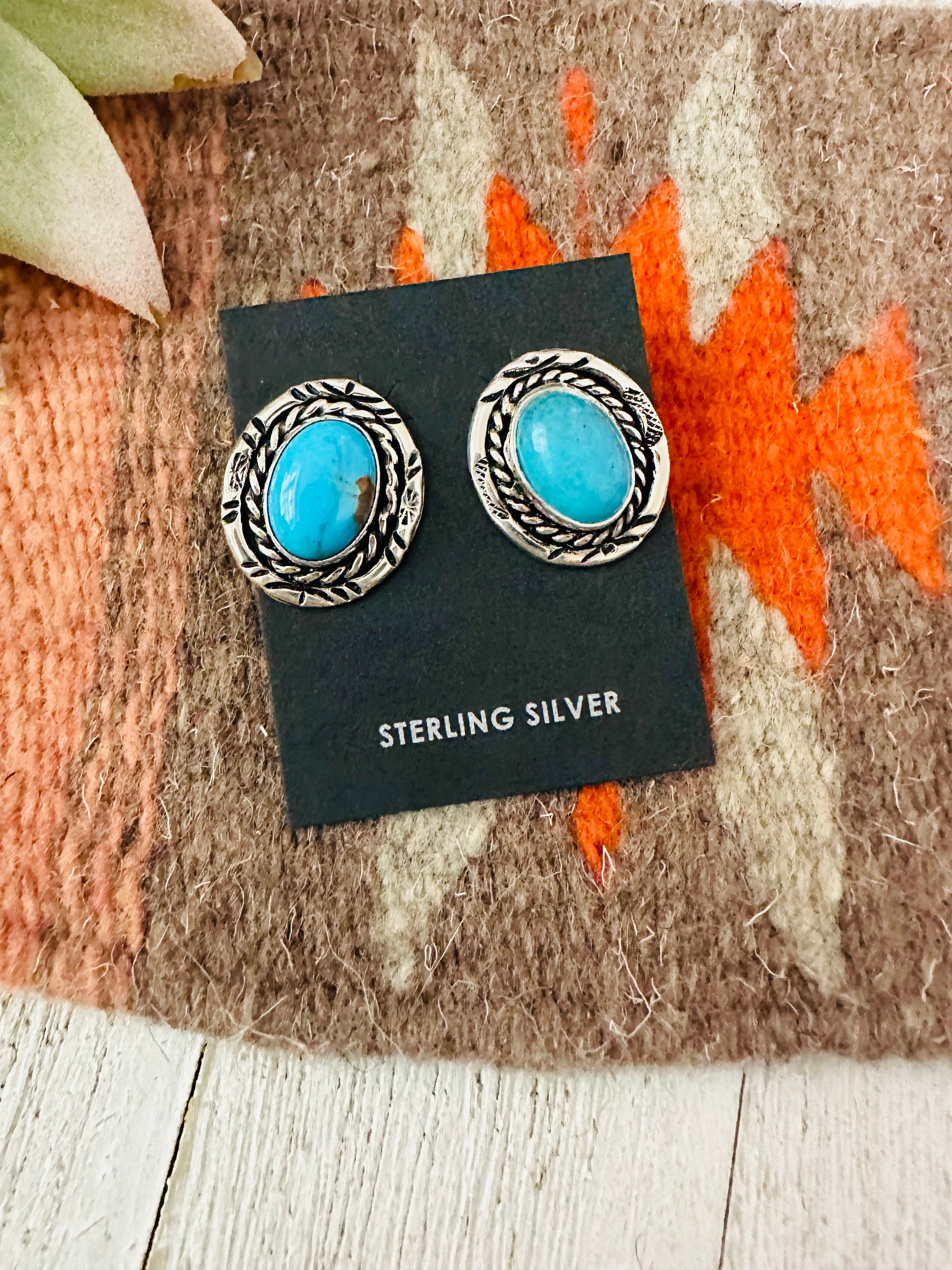 Navajo Turquoise and Sterling Silver Oval Post Earrings