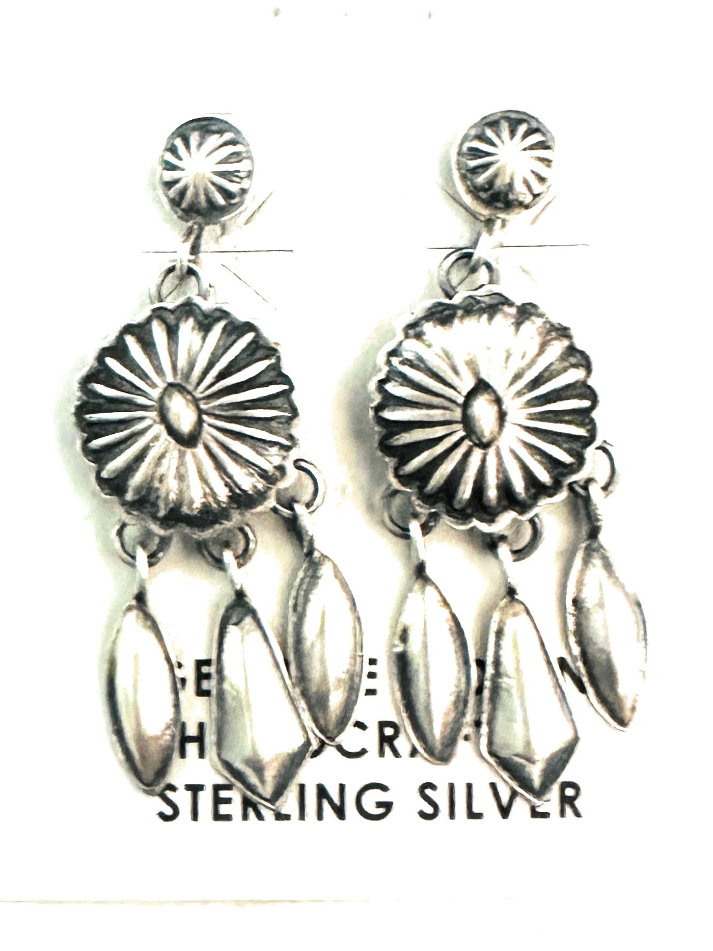 Navajo Hand Stamped Sterling Silver Concho Tassel Dangle Earrings