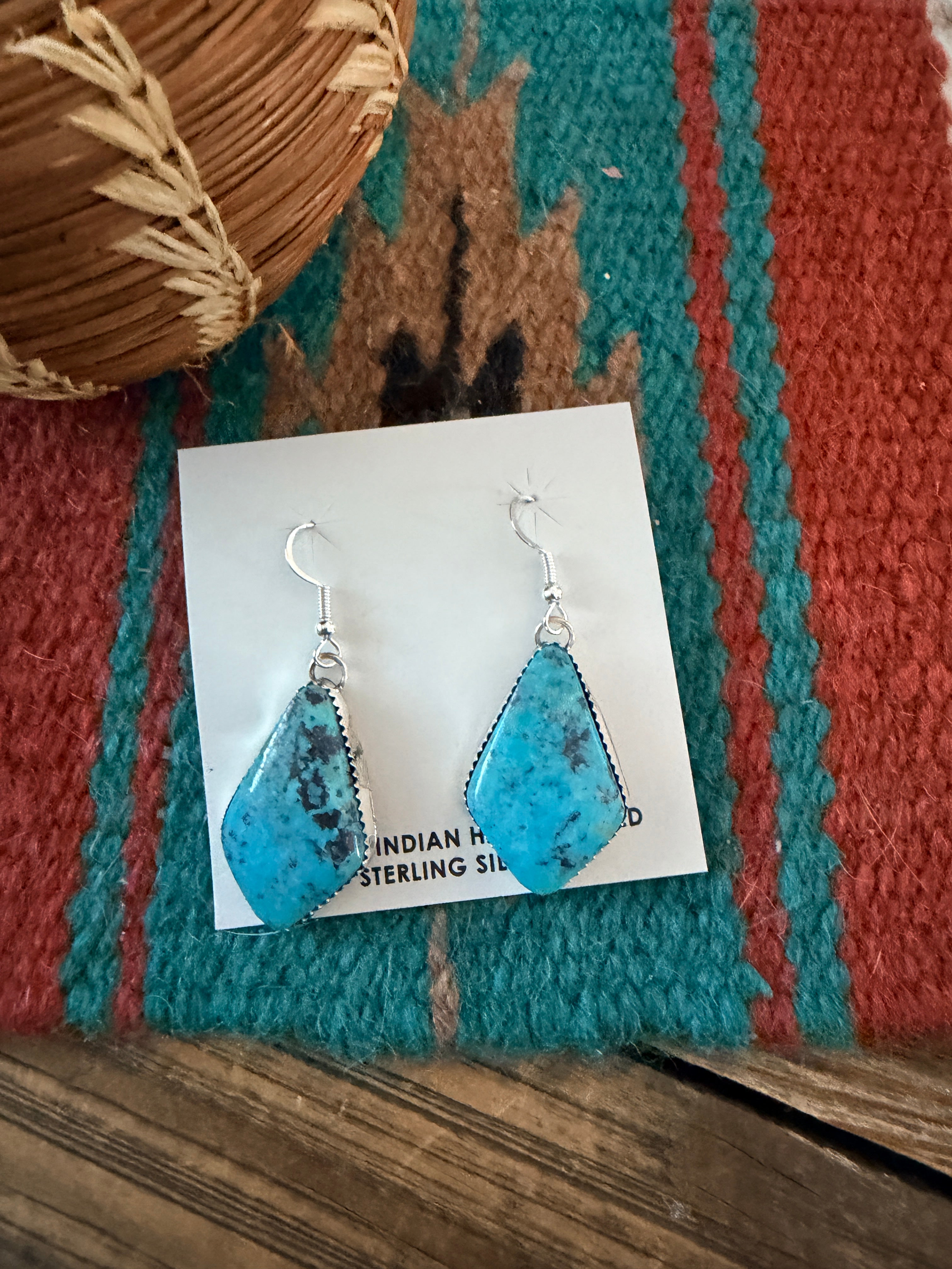 Handcrafted Kingman Turquoise & Sterling Silver Dangle Earrings