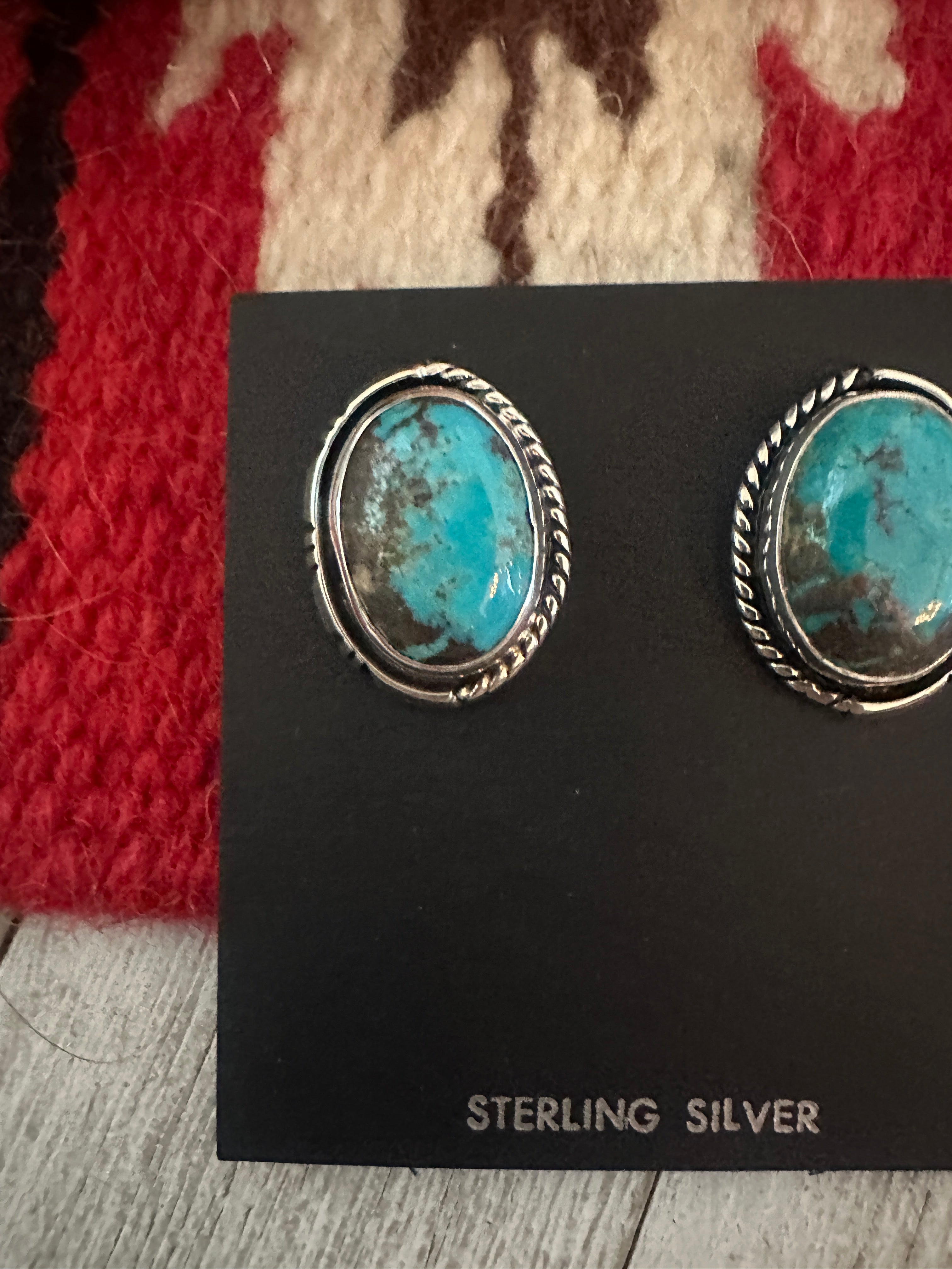 Navajo Kingman Turquoise & Sterling Silver Post Earrings