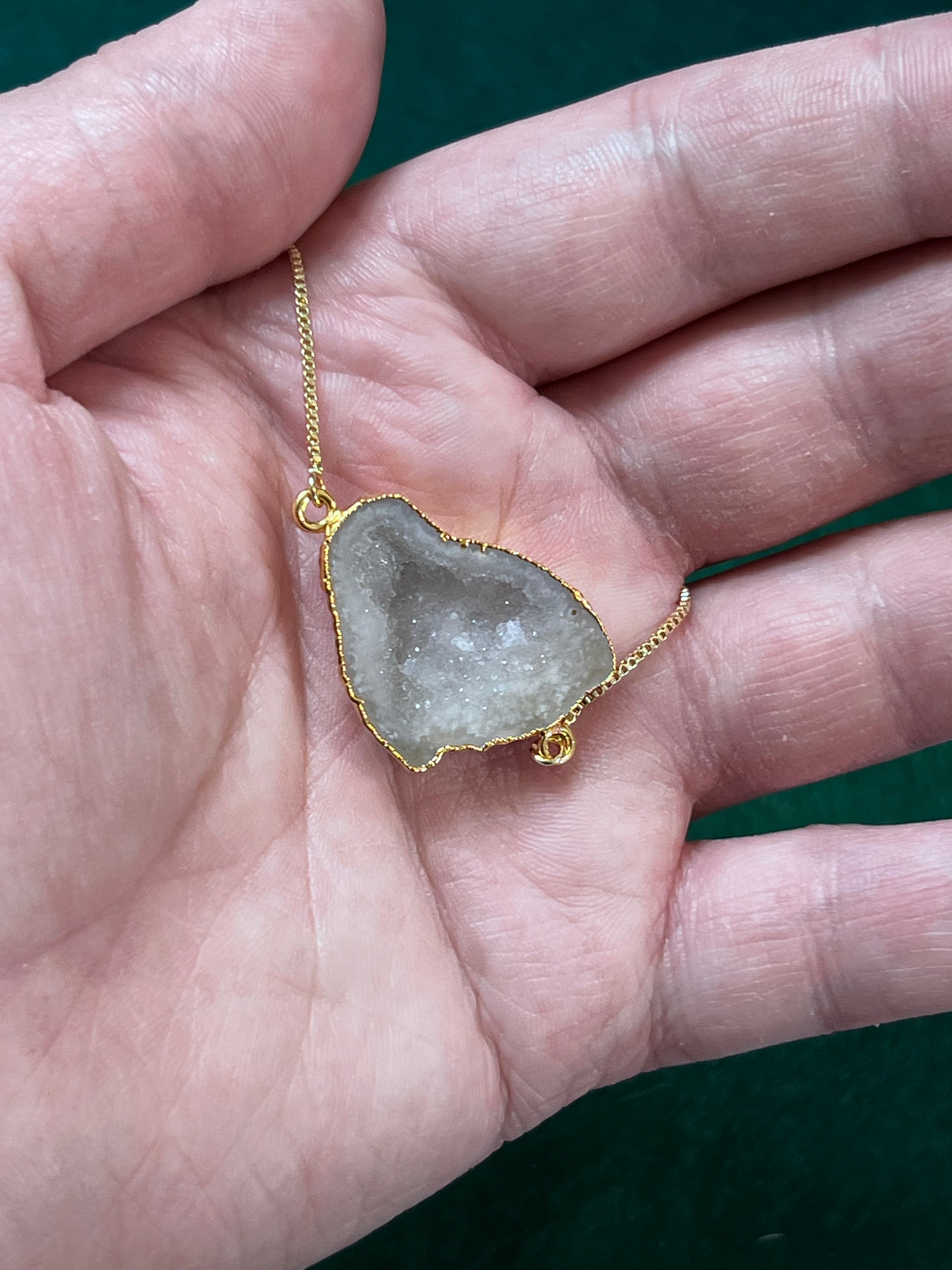 Handmade 14k Gold Druzy Plated Brass & White Geode Adjustable Bracelet