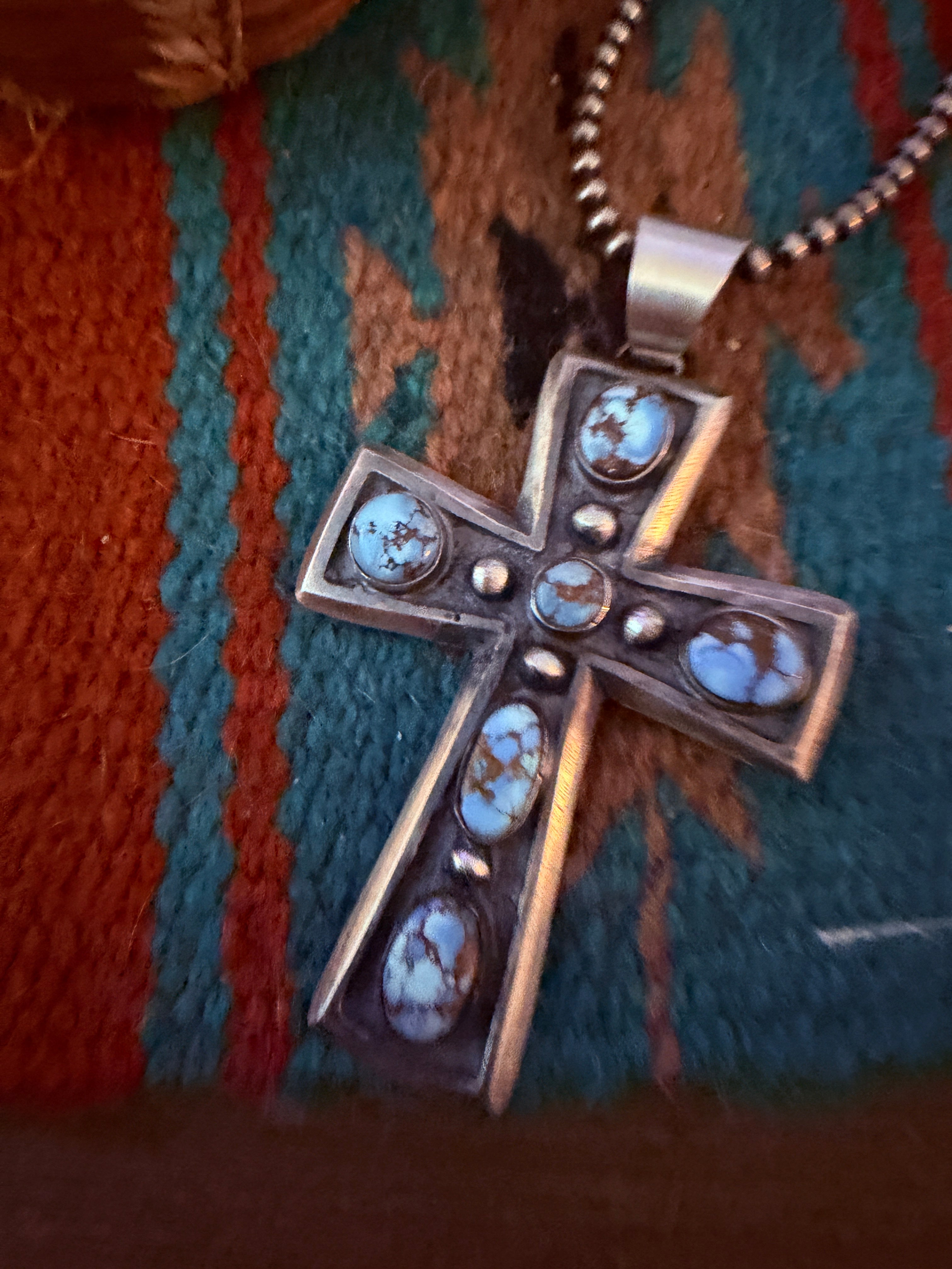 Handcrafted Golden Hills Turquoise & Sterling Silver Cross Pendant by Chimney Butte