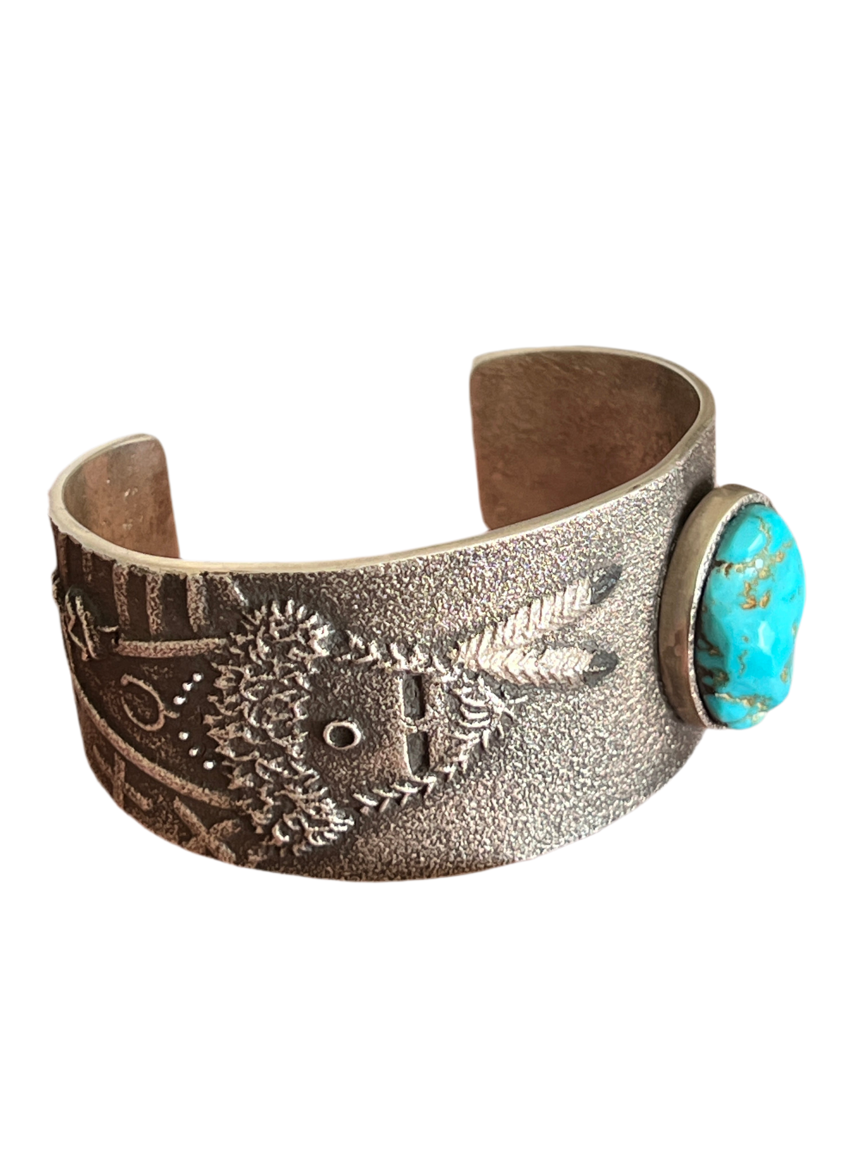 Navajo Tufa Cast Sterling Mudhead Cuff Bracelet with Kingman Turquoise by Lee Begay