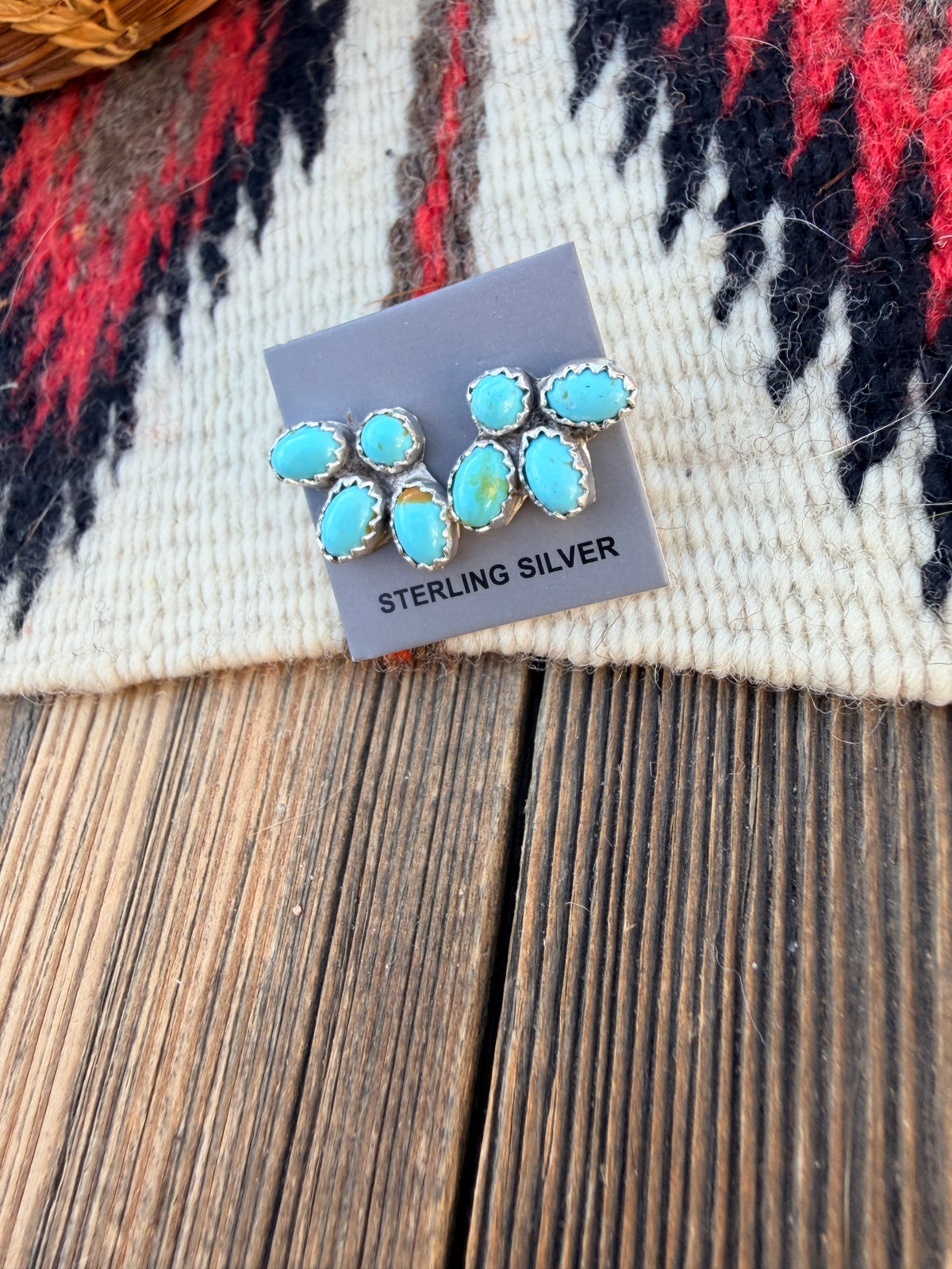Handcrafted Turquoise & Sterling Silver Cluster Stud Earrings