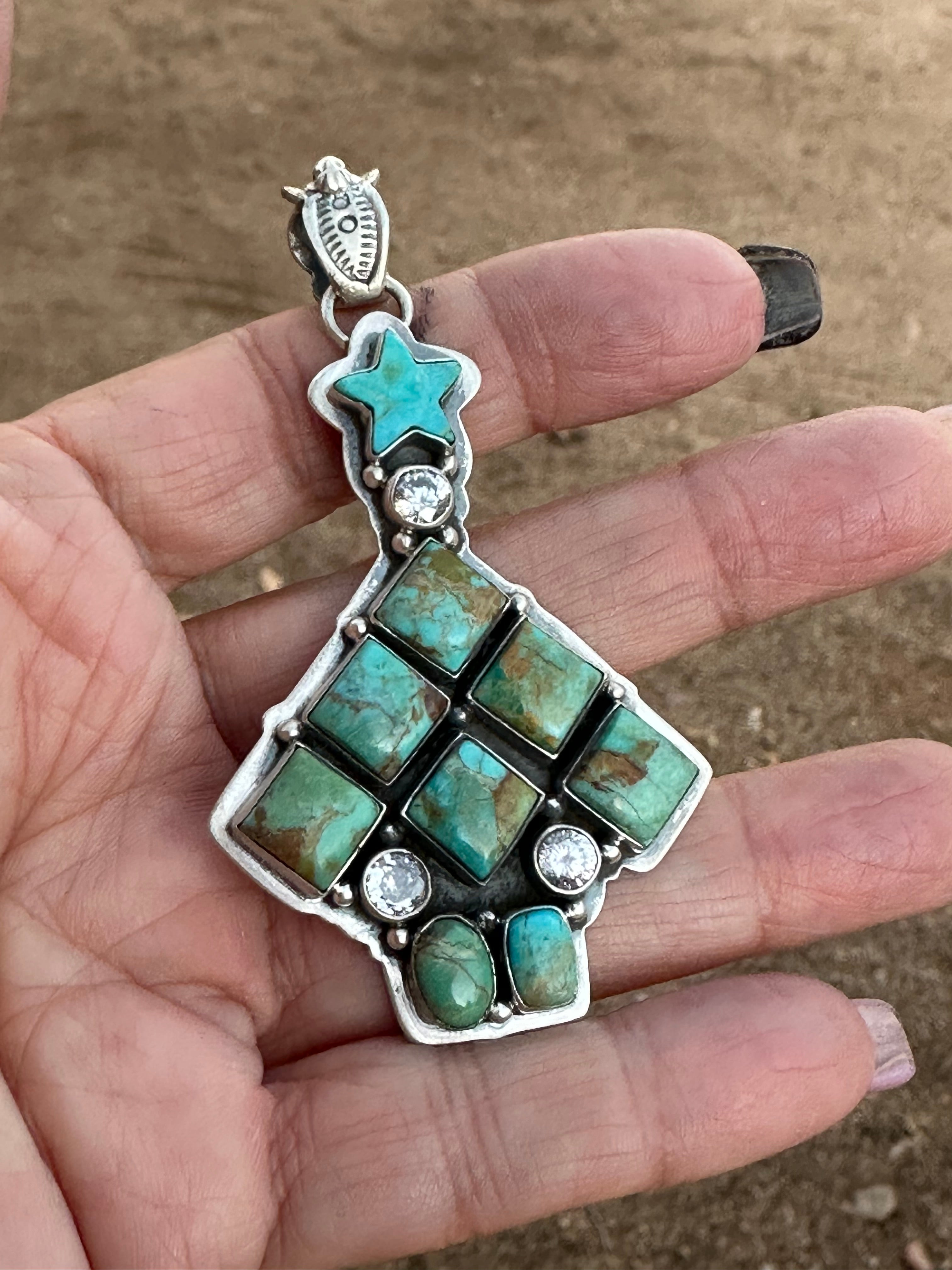 Handmade Sterling Silver  & Turquoise Christmas Tree Pendant