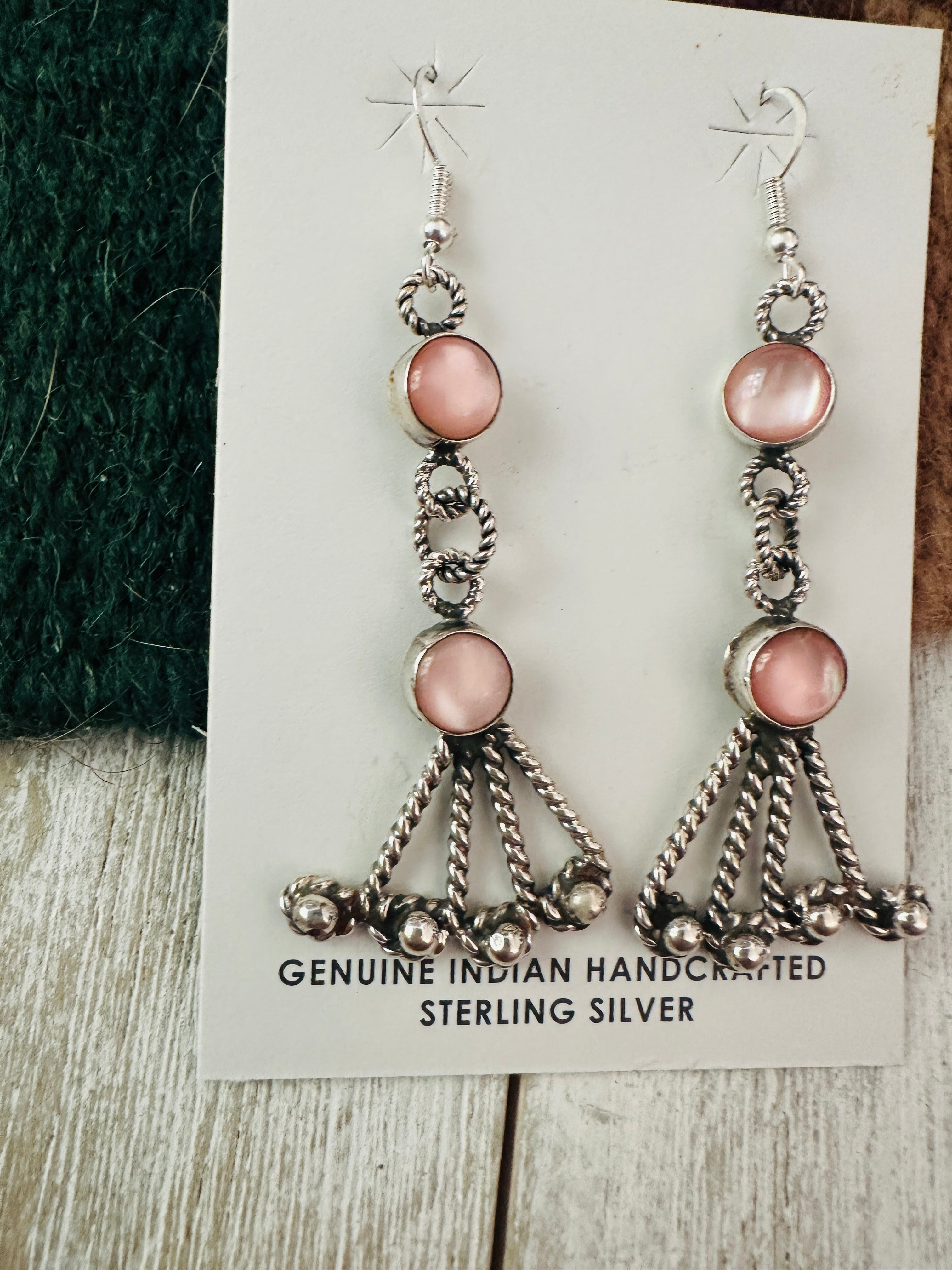 Navajo Mother of Pearl & Sterling Silver Dangle Earrings