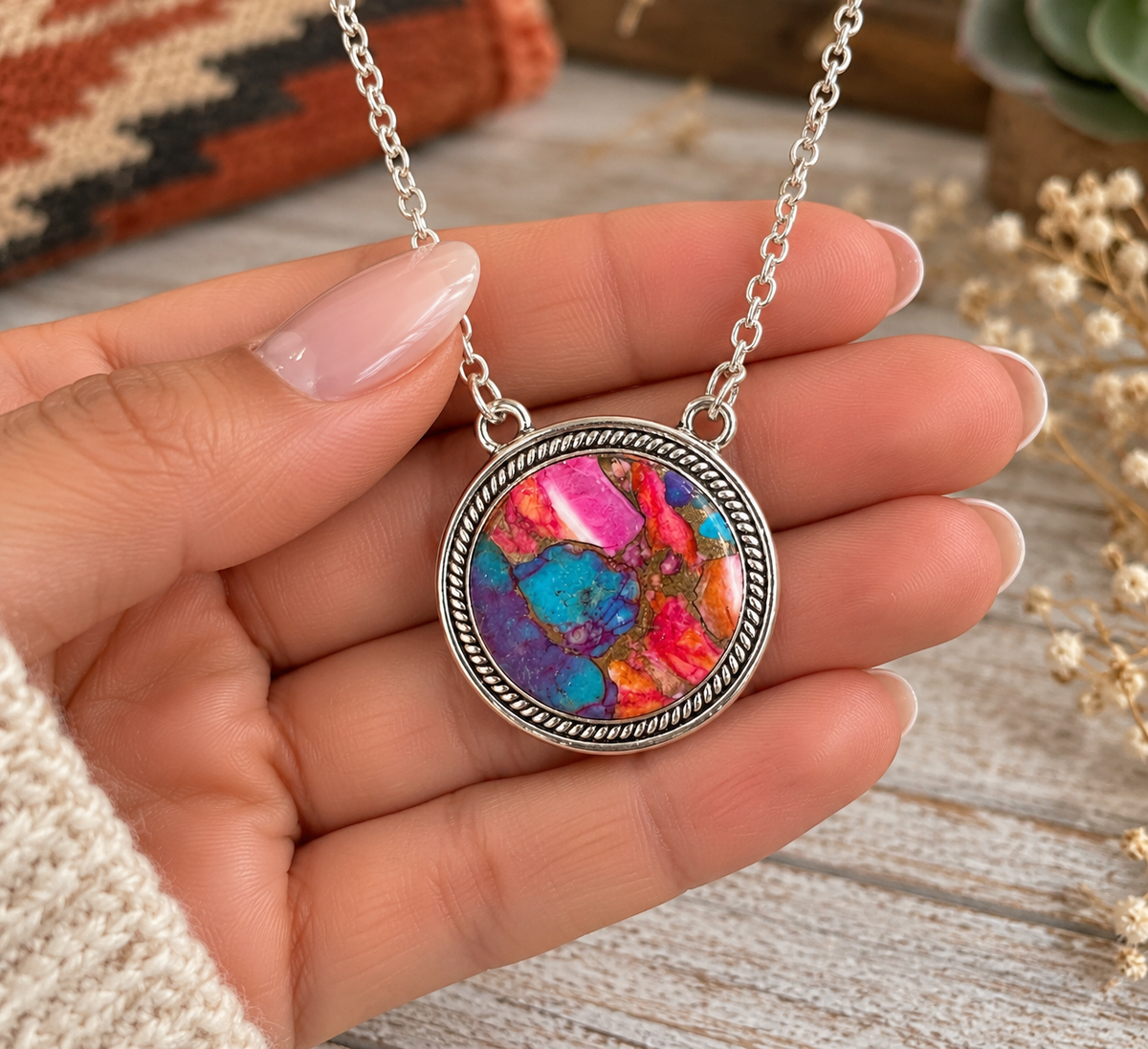 Handcrafted Sterling Silver & Pink Dream Mojave Necklace