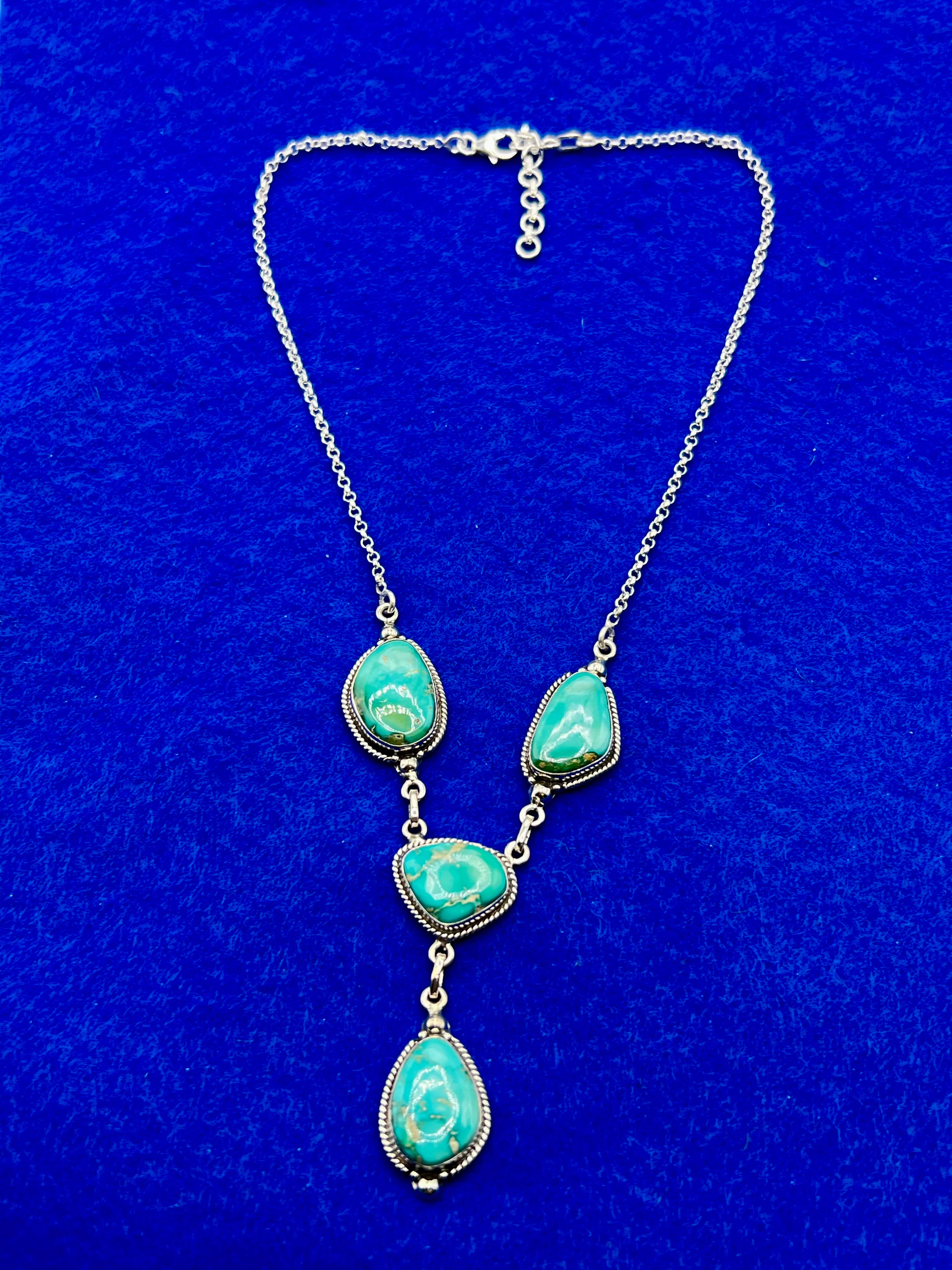 Handmade South Hill Sonoran Turquoise 4 Stone Sterling Silver Necklace