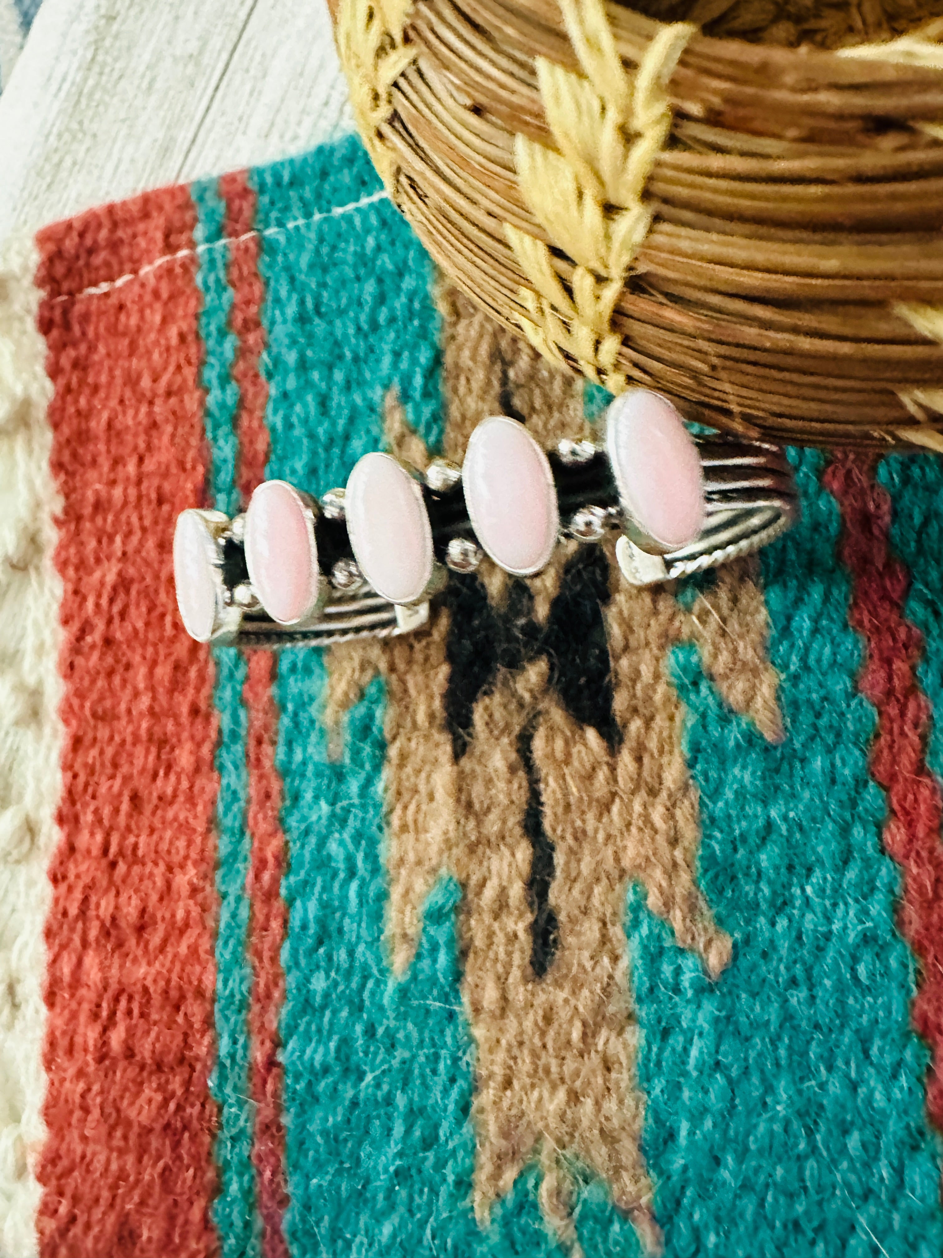 Navajo Queen Pink Conch Shell & Sterling Silver Cuff Bracelet