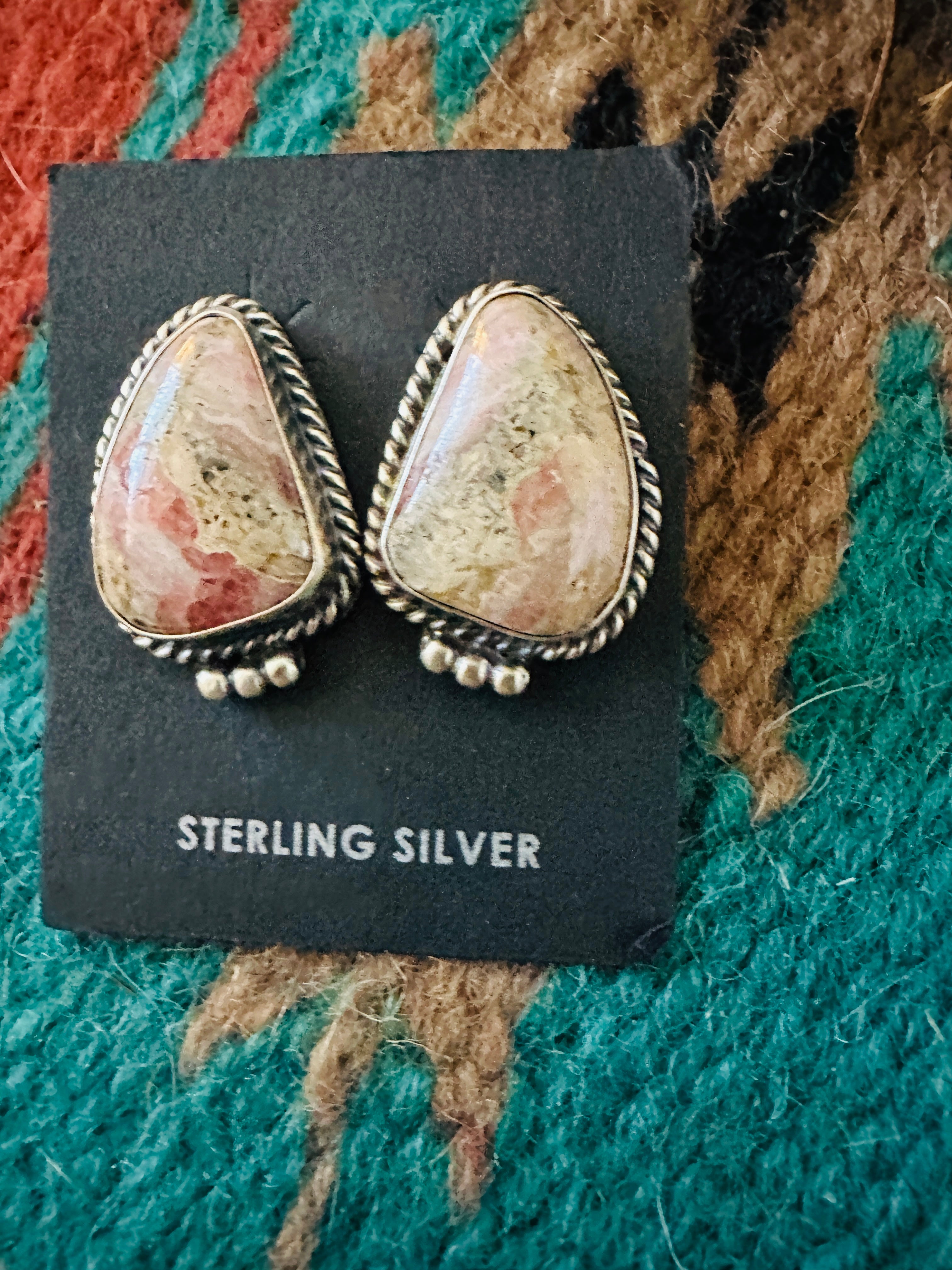 Navajo Rhodochrosite & Sterling Silver Post Earrings