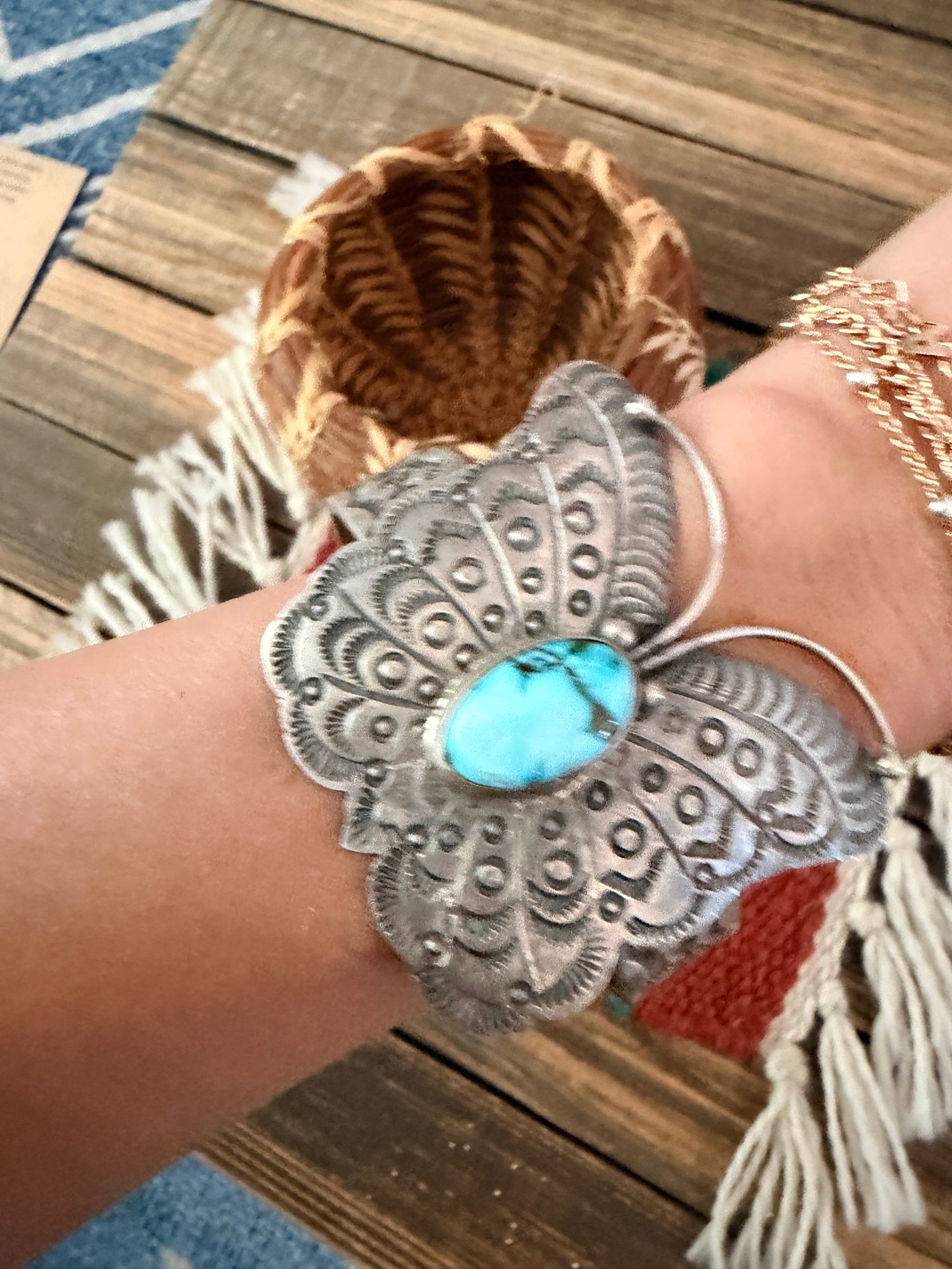 Handcrafted Turquoise & Sterling Silver Butterfly Cuff Bracelet by Bobby Johnson