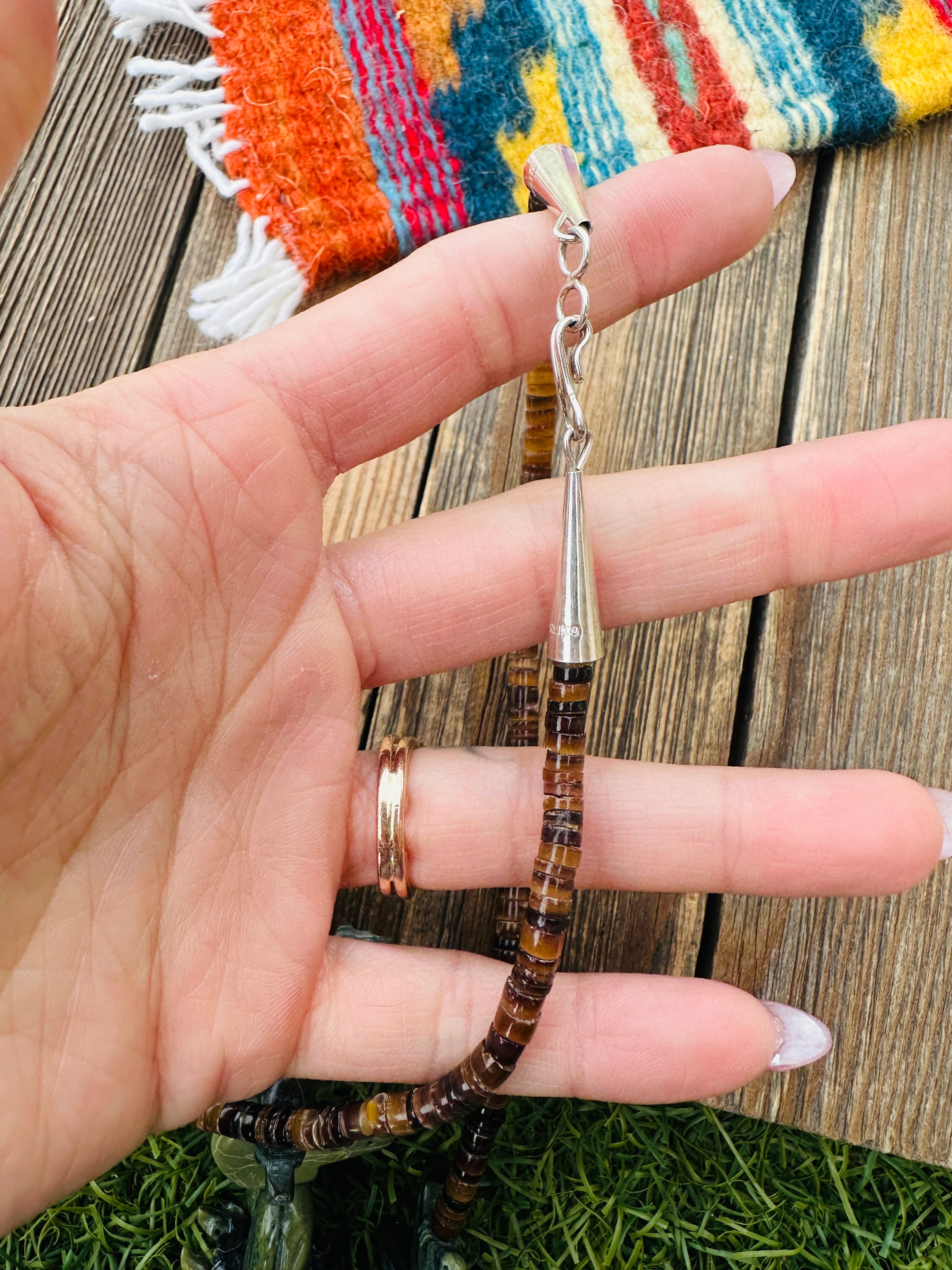 Handcrafted Serpentine & Sterling Silver Fetish Beaded Necklace