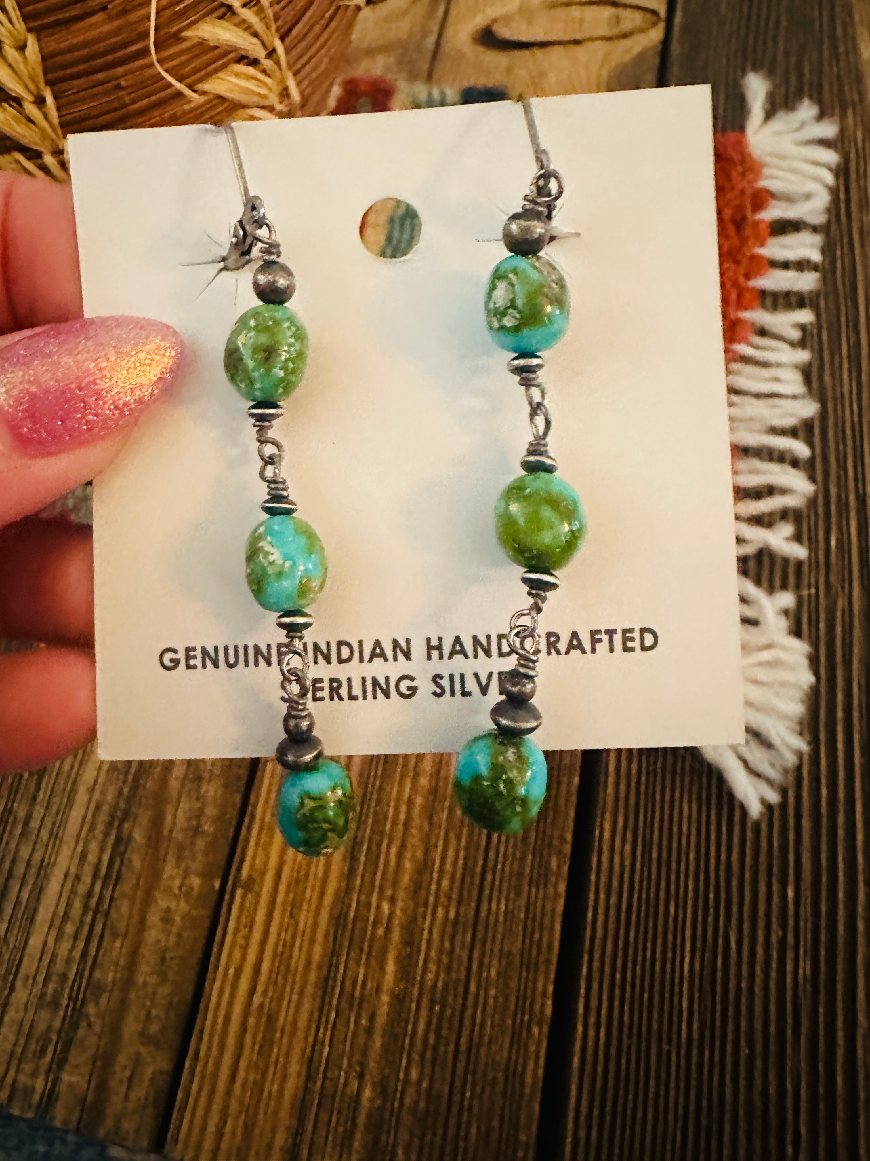 Handcrafted Sonoran Mountain Turquoise & Sterling Silver Beaded Dangle Earrings