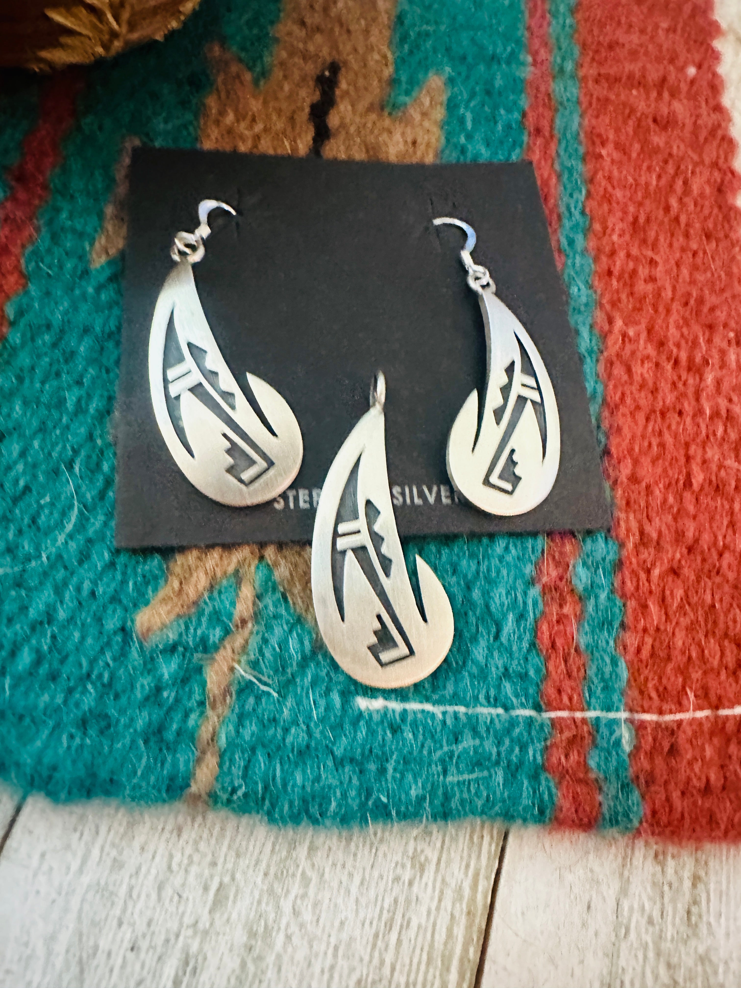 Hopi Sterling Silver Earring And Pendant Set