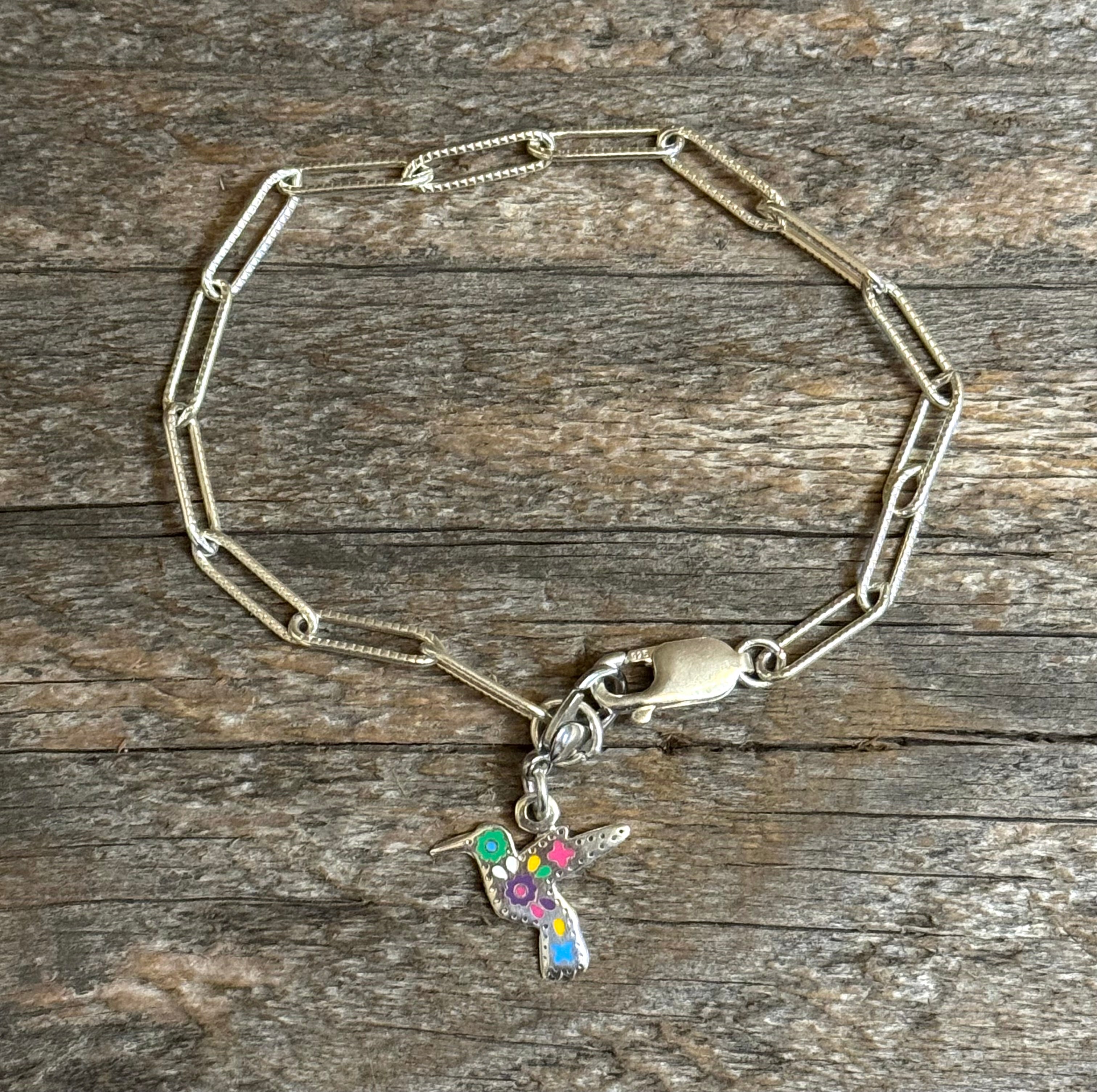 Multicolored Hummingbird Sterling Silver Charm