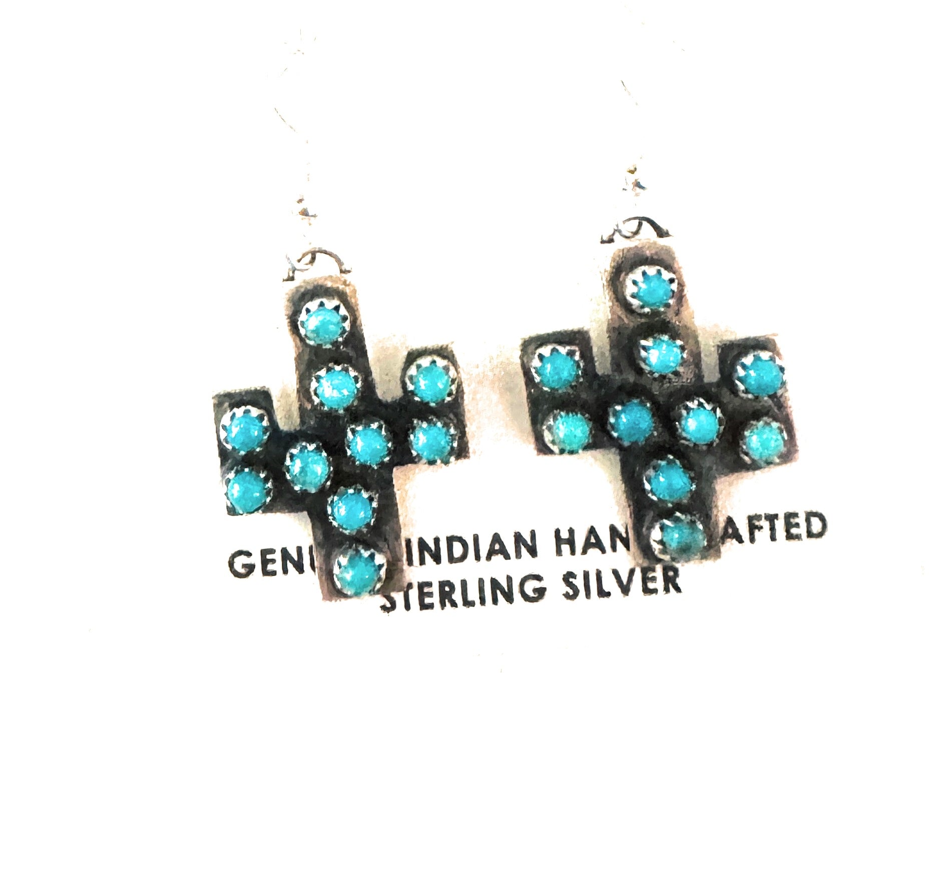 Navajo Sterling Silver & Turquoise Cactus Dangle Earrings