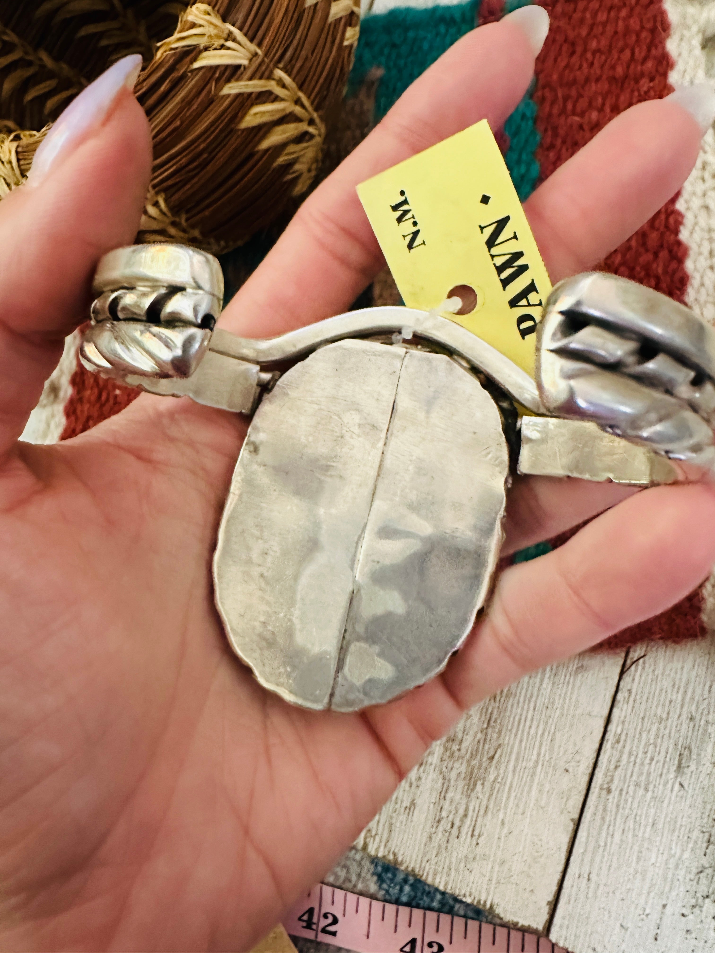 Handcrafted Old Pawn Turquoise & Sterling Silver Cuff Bracelet