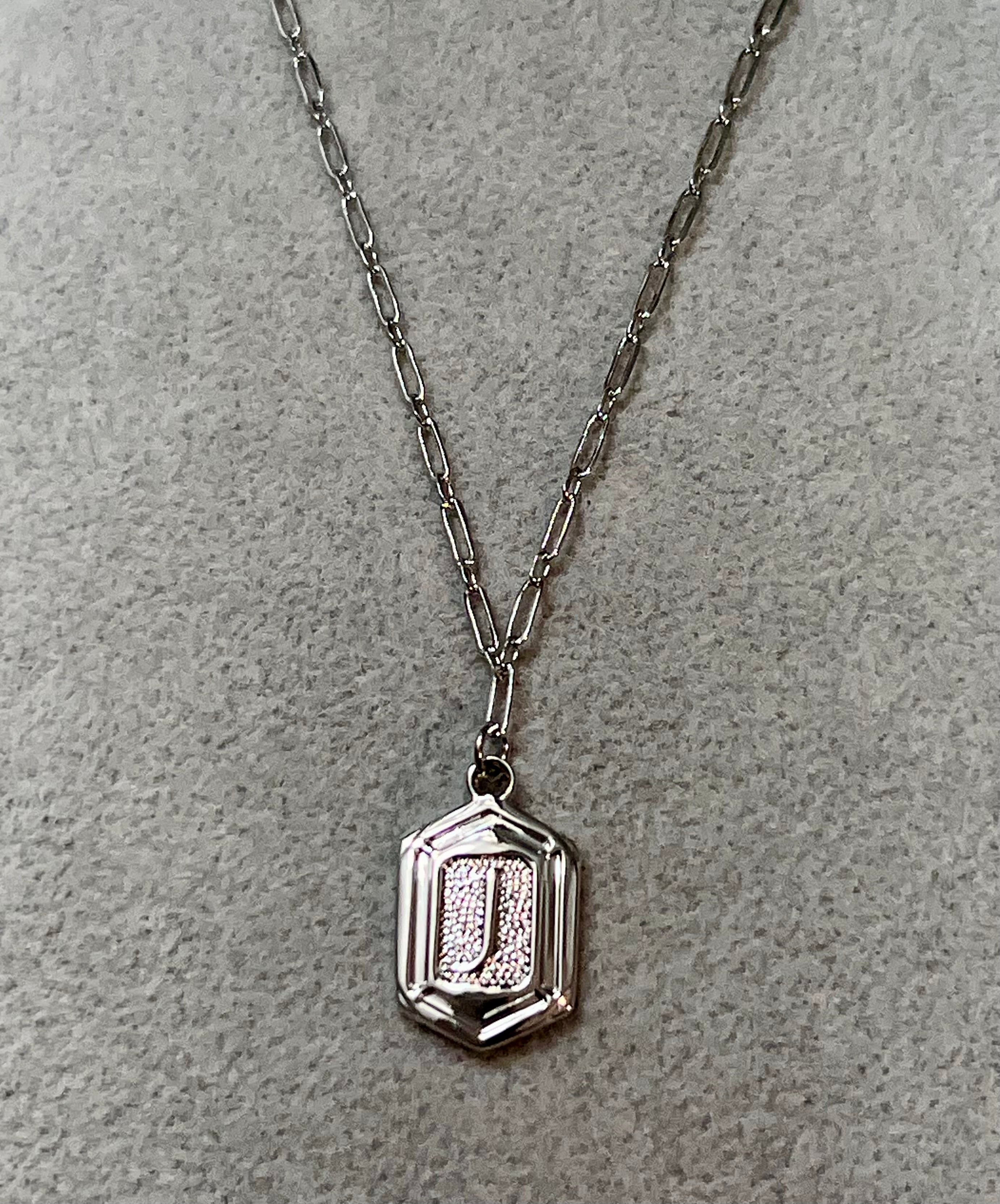 Hexagon Tag Initial “J” Pendant Necklace