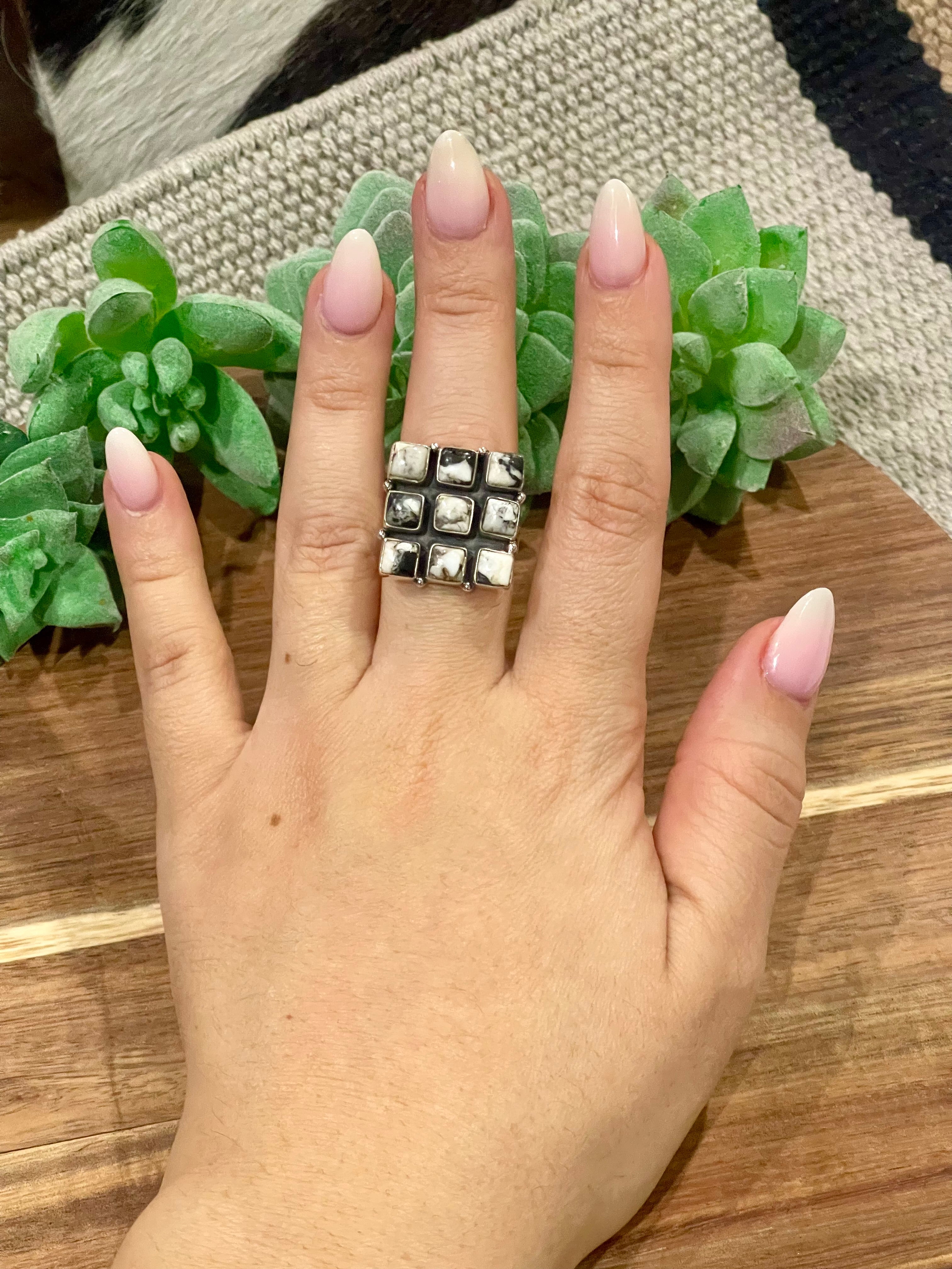 Handmade Sterling Silver & White Buffalo Adjustable Ring