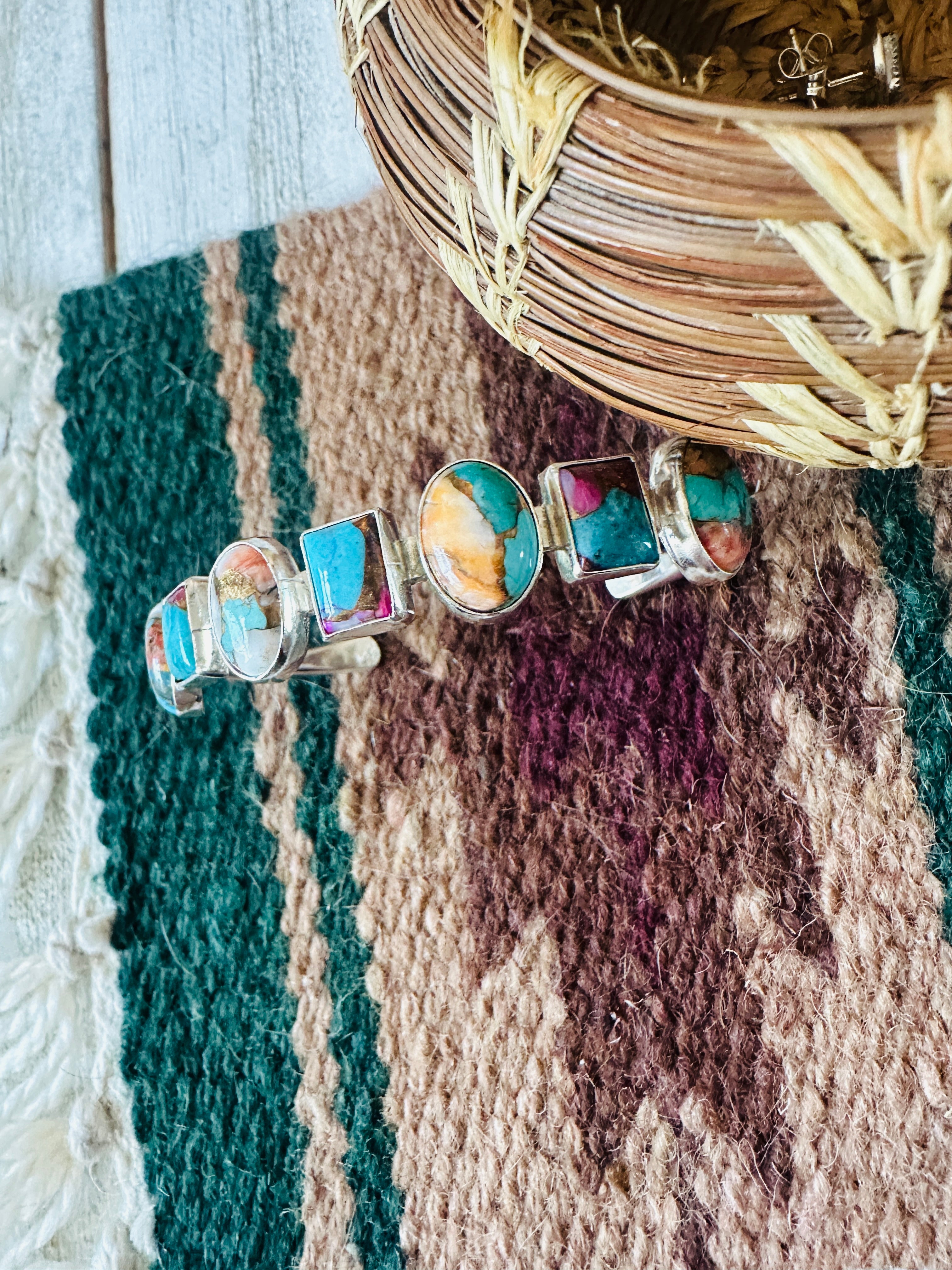 Navajo Multi Stone & Sterling Silver Cuff Bracelet