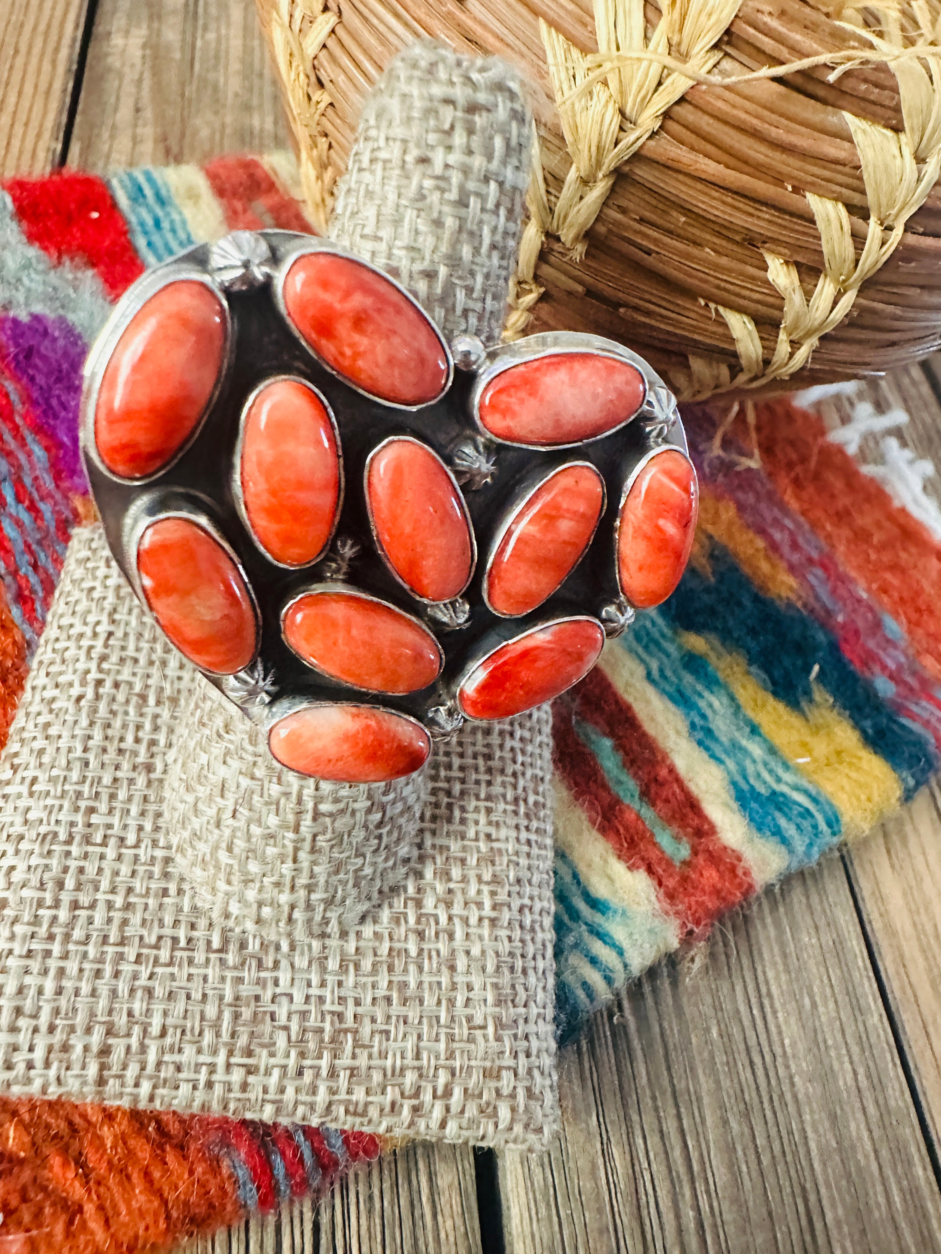 Handcrafted Spiny Oyster & Sterling Silver Adjustable Heart Ring by Jacqueline Silver